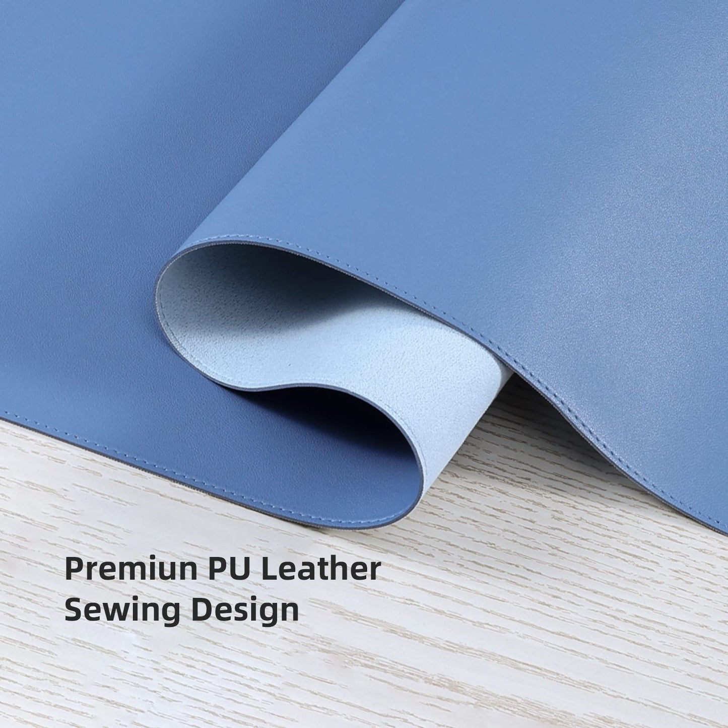 Wolaile Faux Leather Desk Pad Blotter,Water and Slip Resistant Writing Desk Protector Mat,Blue Large Mouse Pad for Desktop/Office Home Table Cover,36x17 in