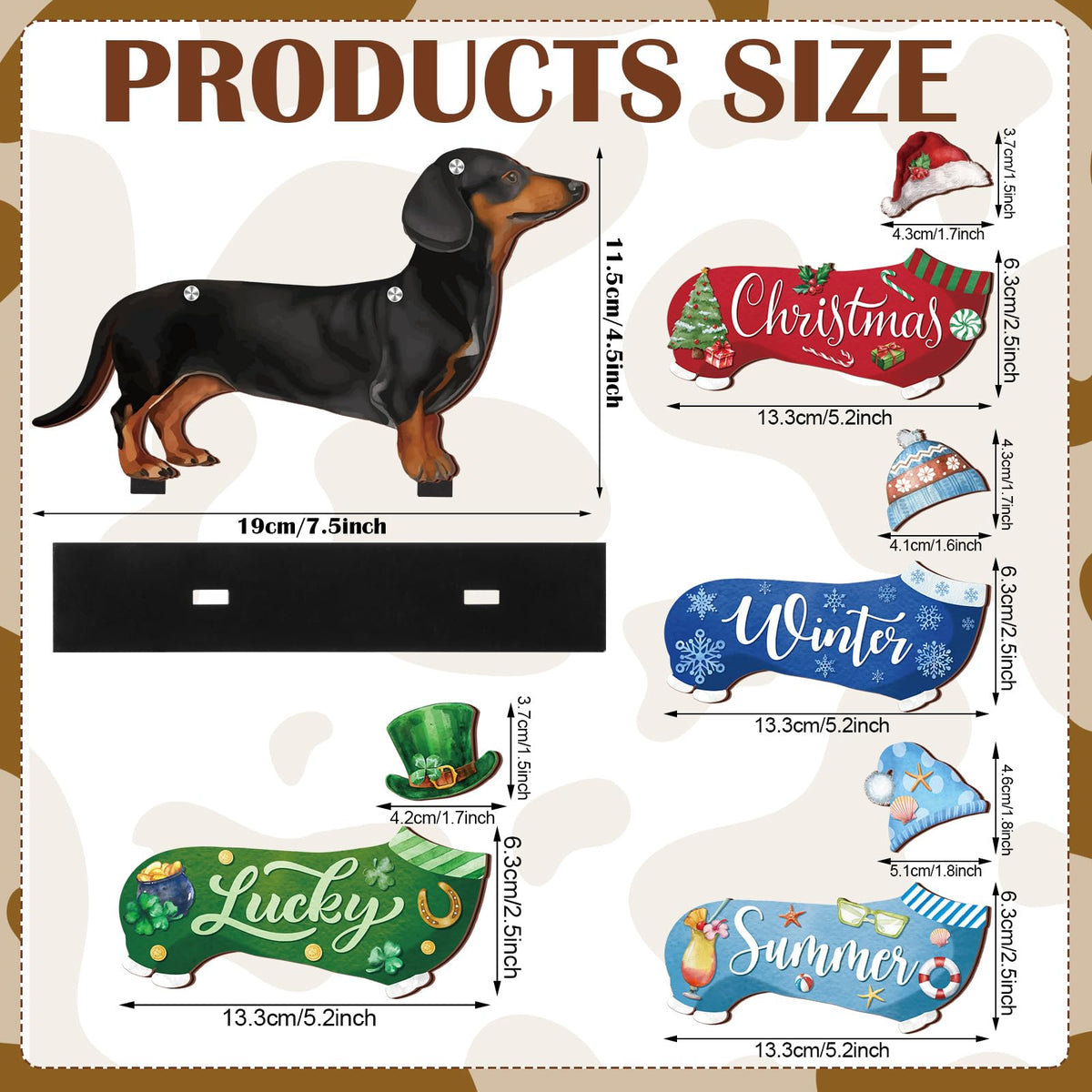 Anglechic 42 Pcs Interchangeable Summer Dachshund Holiday Wiener Dog Decor Seasonal Welcome Sign Tier Tray Decoration Ornament Farmhouse Wood Home Office Desk Accessories for Women Pet Lover Gift