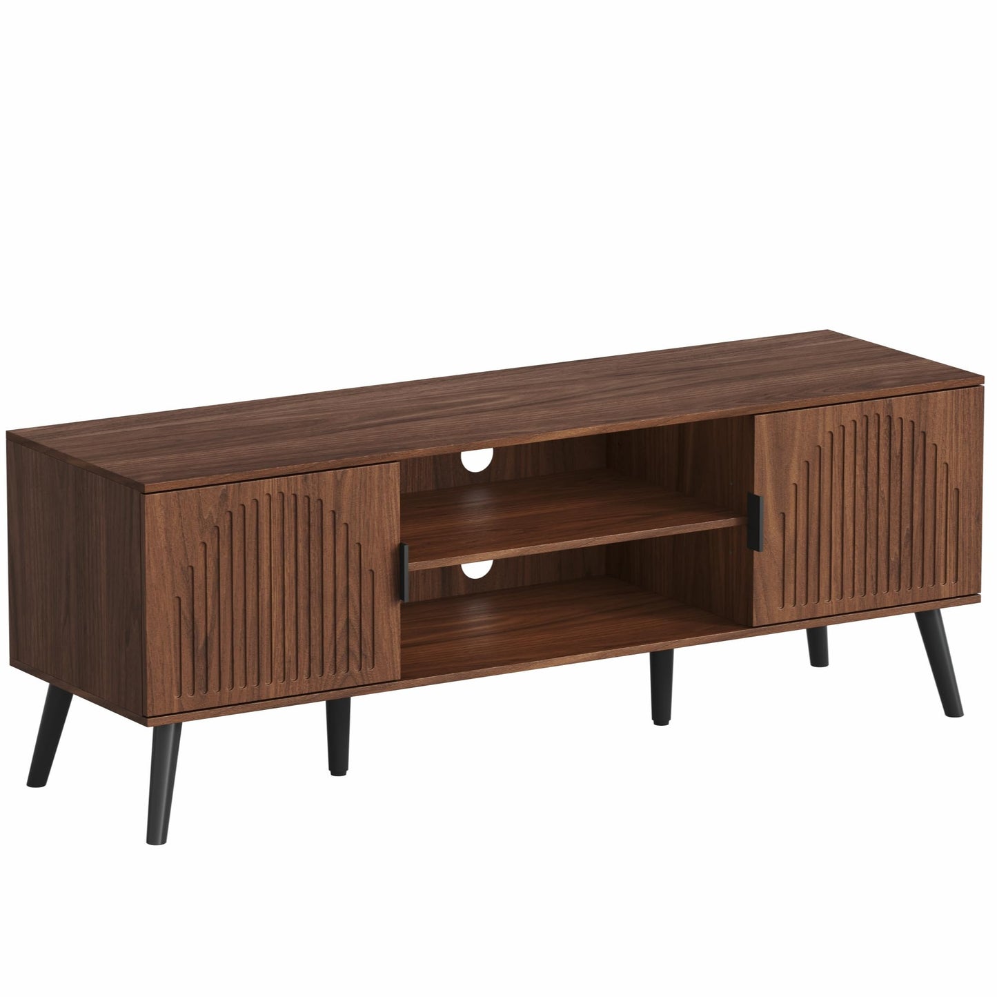 ChooChoo TV Stand for Living Room, Mid Century Modern TV Stand for 55/60 Inch TVs, Entertainment Center with Storage Cabinet and Open Shelves, TV Console Table Media Cabinet for Bedroom, Walnut