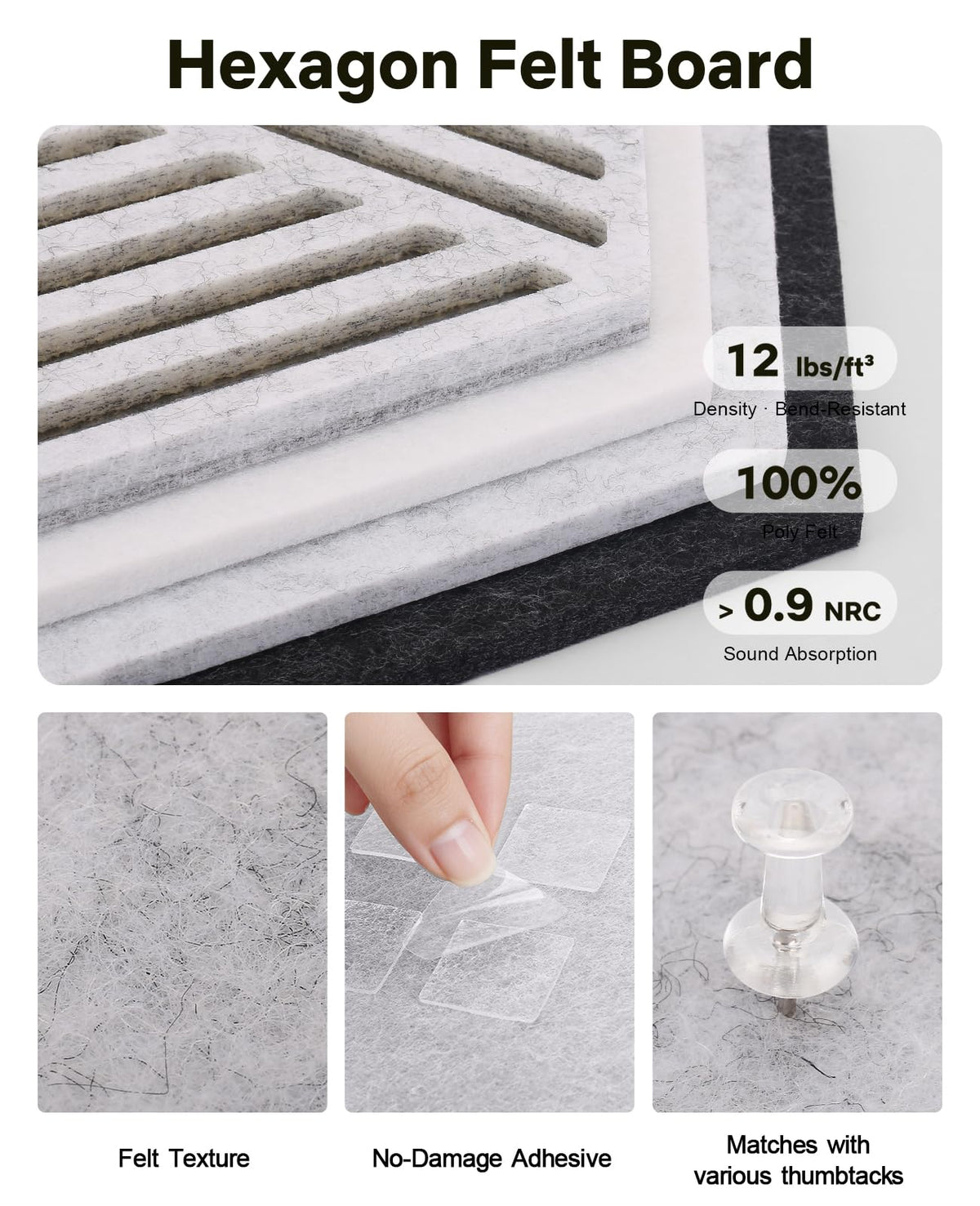 Hexagon Large Cork Bulletin Board Tiles, Peel and Stick Felt Wall Panels for Vision, Message Center, Picture and Prayer Board for Office, Dorm, Room and Desk Decor(Concrete Echo)