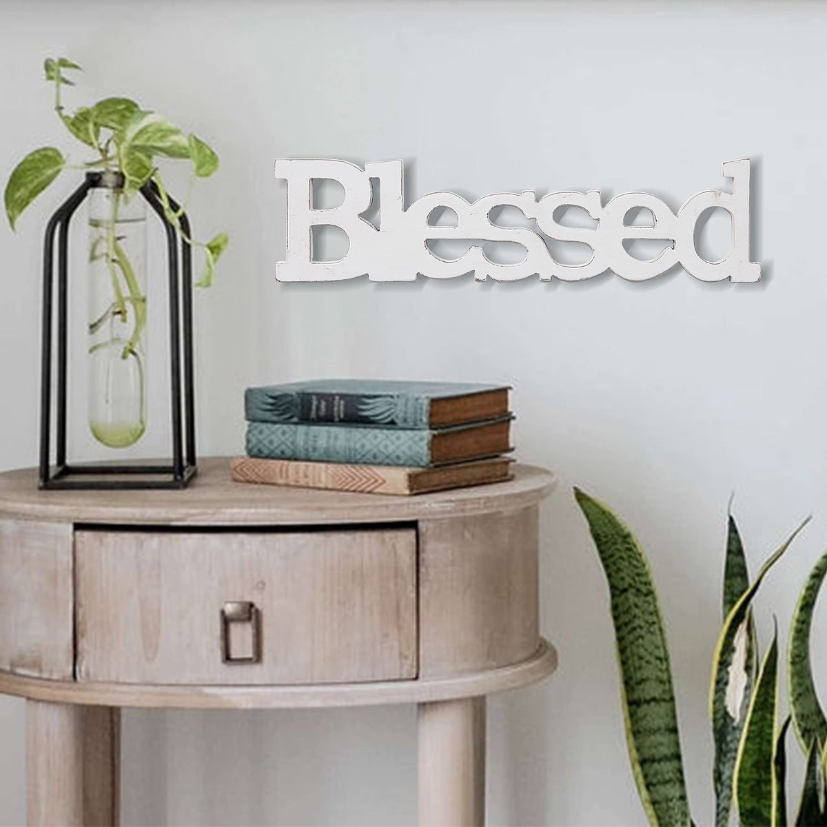 Sintosin Farmhouse Wood Blessed Sign for Table 15", Hanging Distressed White Wall Decoration, Rustic Blessed Signs for Home Decor, Thanksgiving Christmas Signs Decor for Living Room