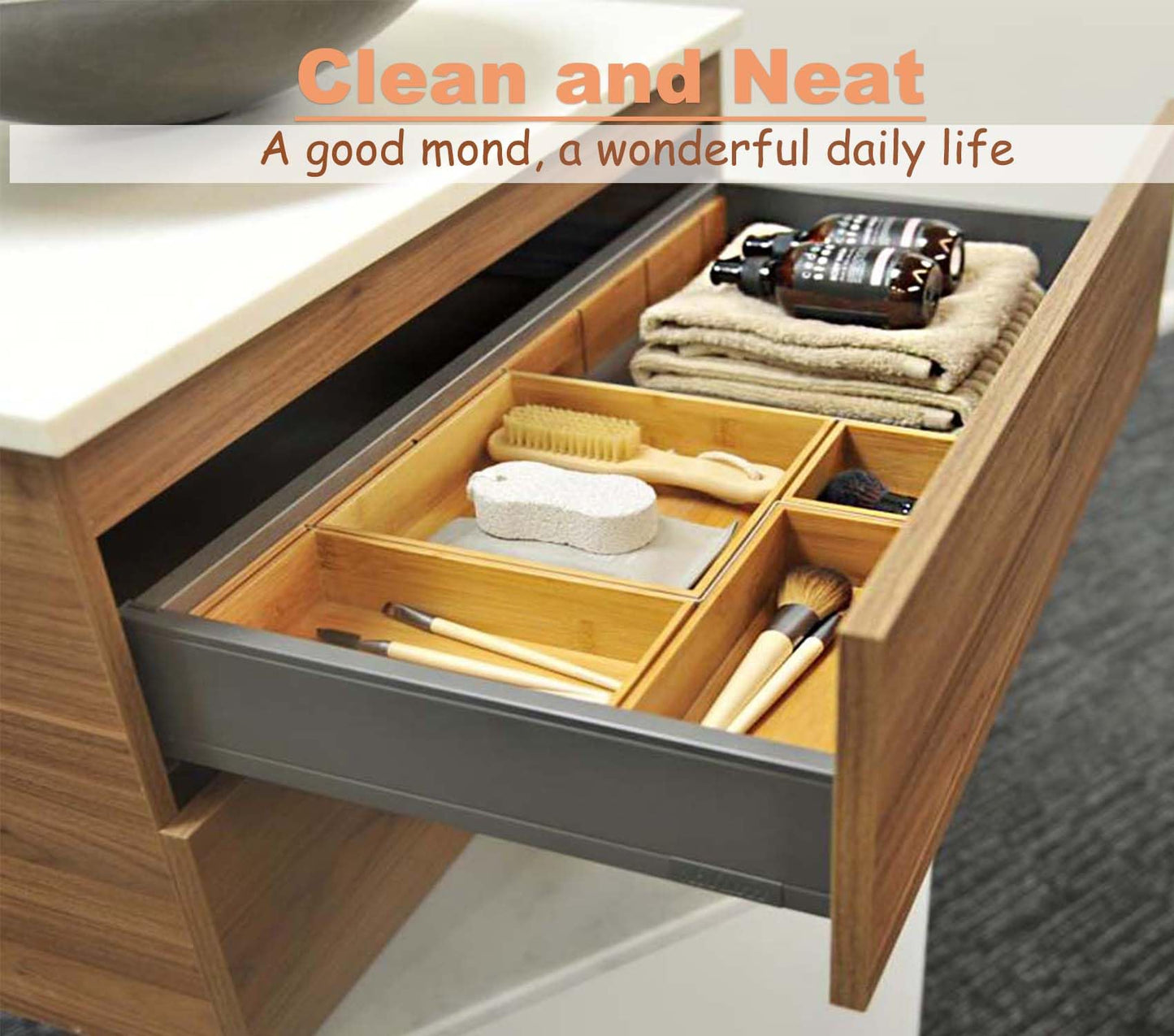 Sansnow Bamboo Drawer Oragnizer Box, Kitchen Seasoning Organizer Tray, Tableware Knife Fork Organizer Box, Home Drawer Sorting Box, Bamboo 12"*4"