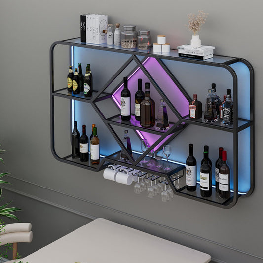 Kitchen Storage Wine Rack Wall Mounted with Glass Holder Liquor Cabinet Shelves - Hanging Wine Glass Rack & Display Shelf Home Bar Furniture for Cafe Storage