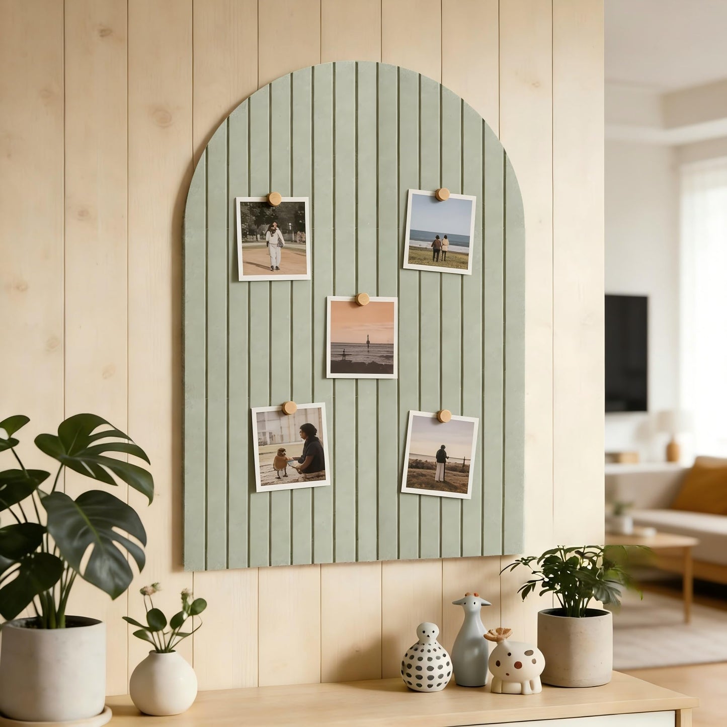 Large Arched Felt Bulletin Board, Sized 36" x 24" for Office & Wall Decor – 6 Customizable Adhesive Tiles with Pins are Perfect to Display Your Photos (Sage Green)