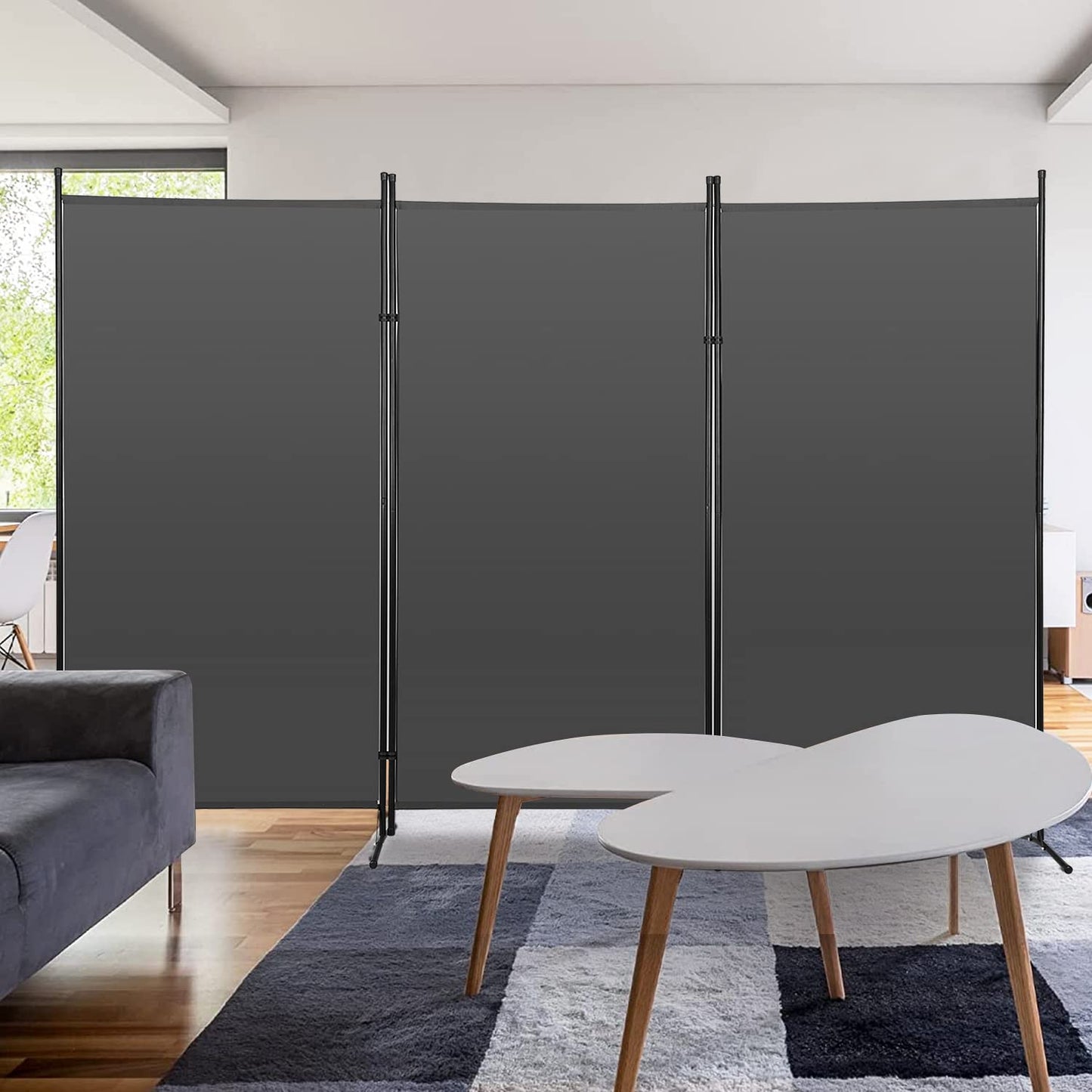 PayLessHere 3 Panel Room Divider Folding Privacy Screen 5.9FT Partition Room Separators with Metal Frame Portable Freestanding Room Divider for Bedroom,Office,Dining Room,Living Room,Grey