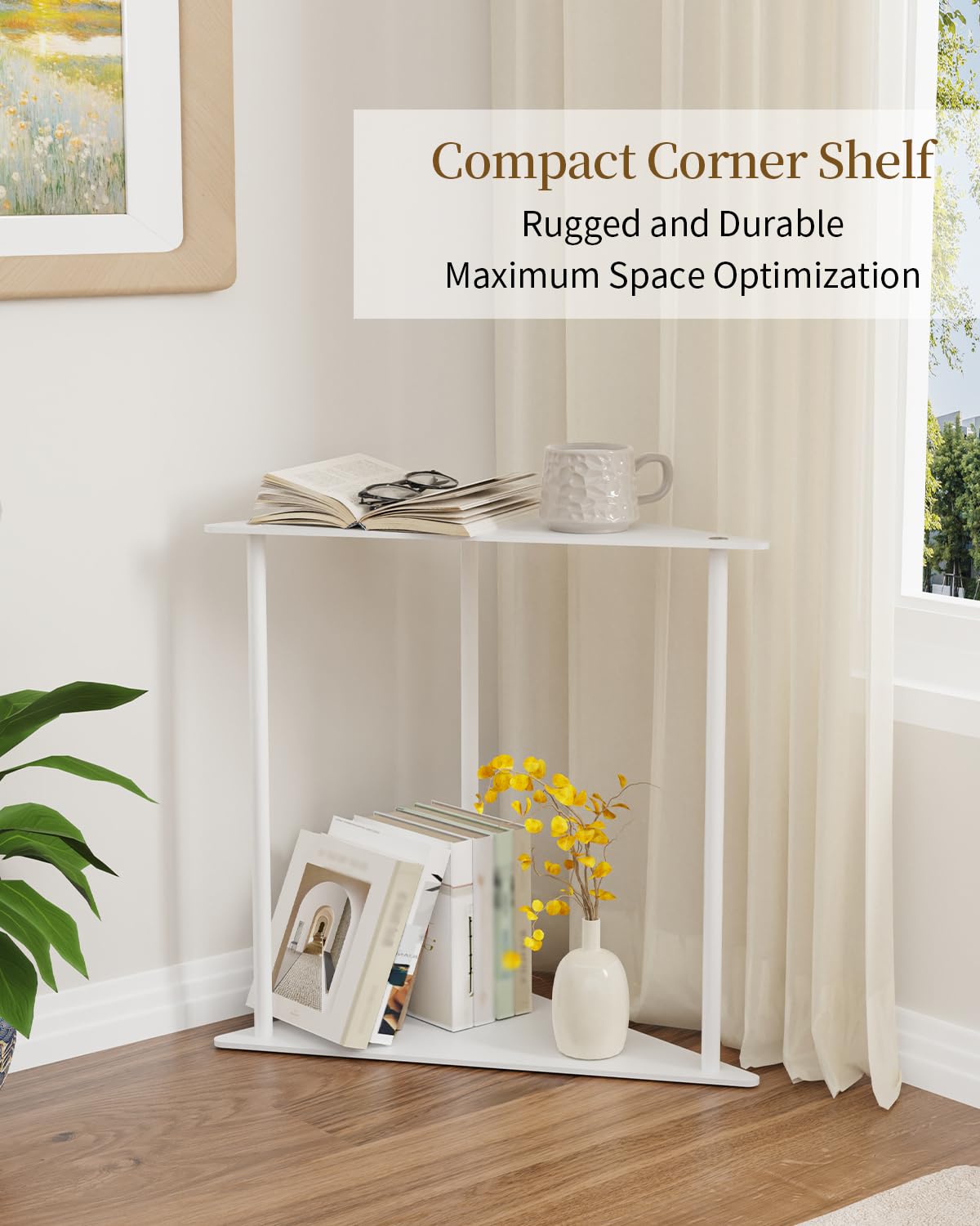Yawinhe Metal Side Table,Small End Table with 2-Tier Storage Shelves,Nightstand for Small Spaces,Modern Tiered Triangle Coffee Table, Used for Living Rooms, Bedrooms,White,2 Pack, SZJ202W-2