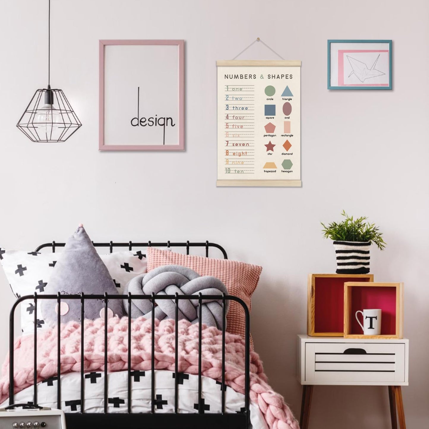 DOI-LANEE Number Chart Poster Hanger Frame 16x12 Inch, Educational Montessori Posters for Toddler Kids, Preschool Classroom, Boho Classroom Decor, Number and Shape Learning Wall Art, Homeschool Decor
