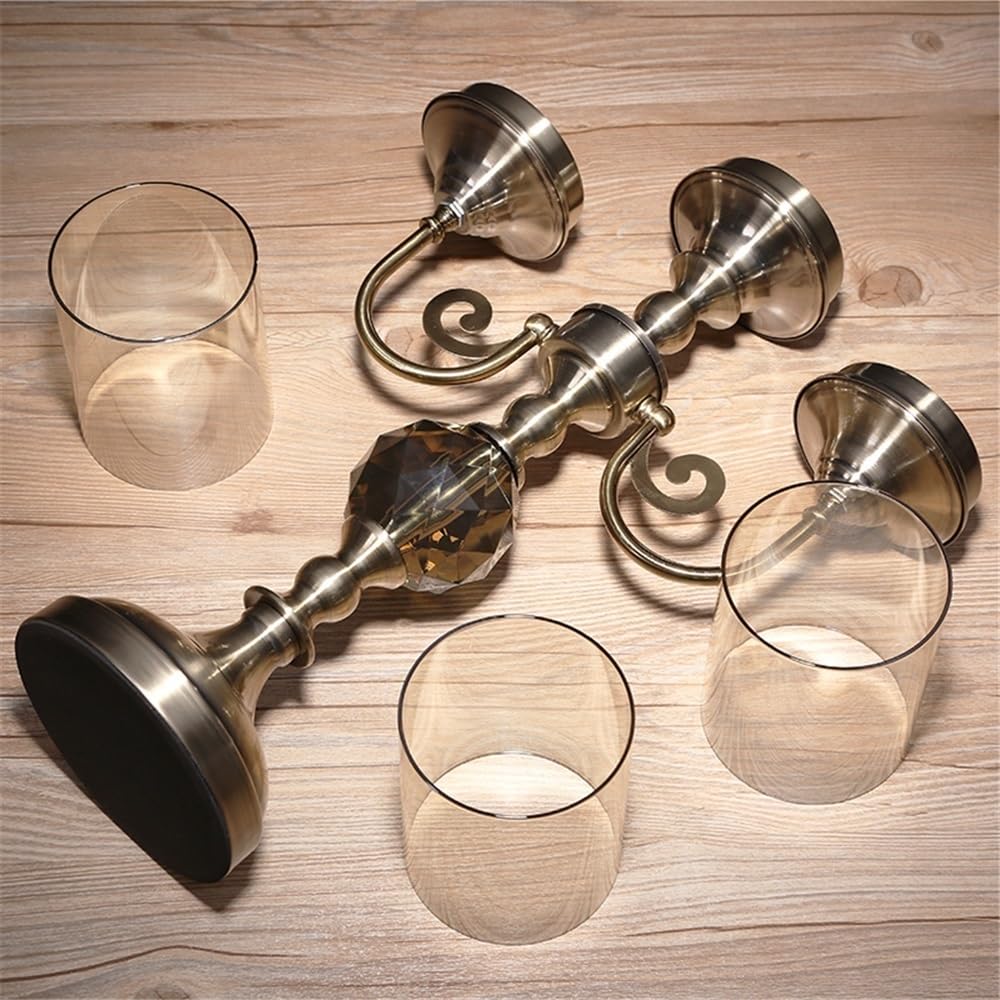 cfycfy987 Candelabra Retro Metal Glass Three-Head Candlestick Light Luxury Home Decoration Ornaments Candle Holder Candle Sticks Holder(Large)