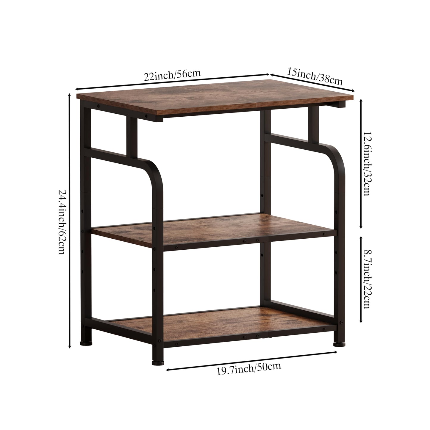 Unionly Large Printer Stand with Adjustable Shelf, 3-Tier Rolling Printer Cart with Wheels, Heavy-Duty Wood Printer Table for Home Office, Heat Press and Laser (Rustic Brown)