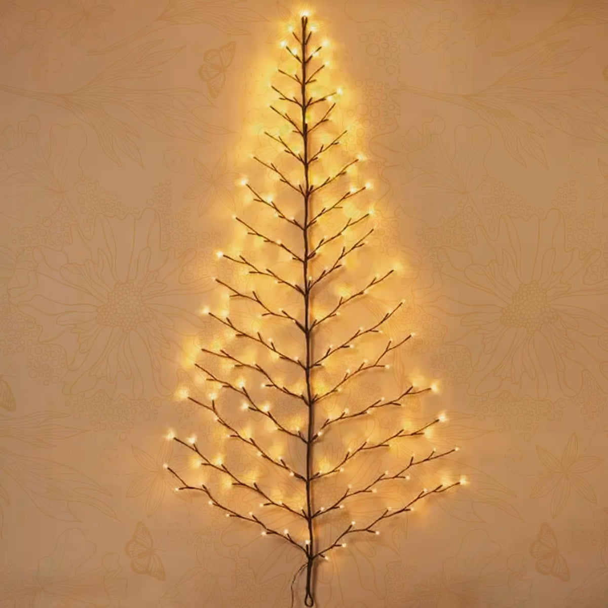 Fudios Lighted Wall Tree 6FT 180LED Warm White for Home Decor, Christmas Tree Lights for Living Room Wall Decoration