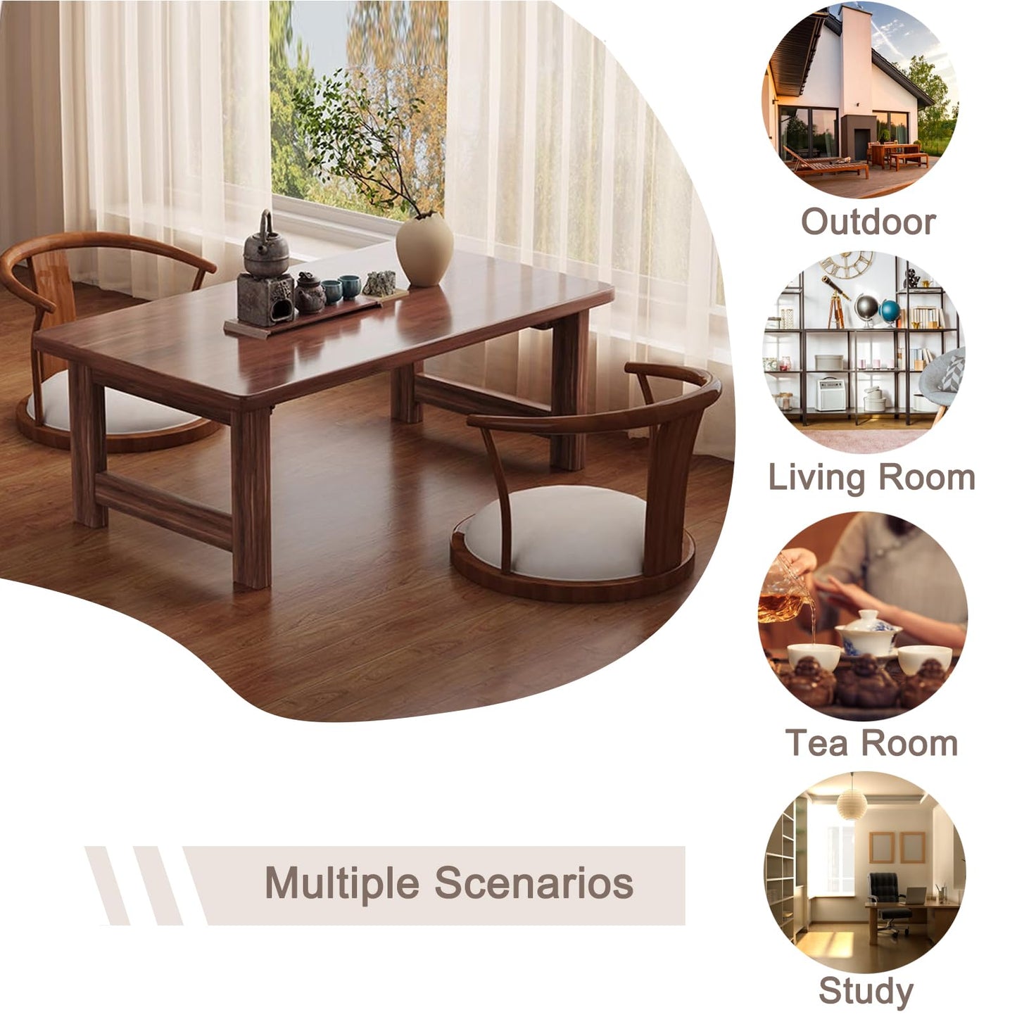 XIMSPHY Japanese Folding Coffee Table, Bamboo Foldable Floor Low Tables for Sitting On The Floor, No Assembly Portable Tea Table for Dinning Zen Living Room (31.5"x19"x13.7")