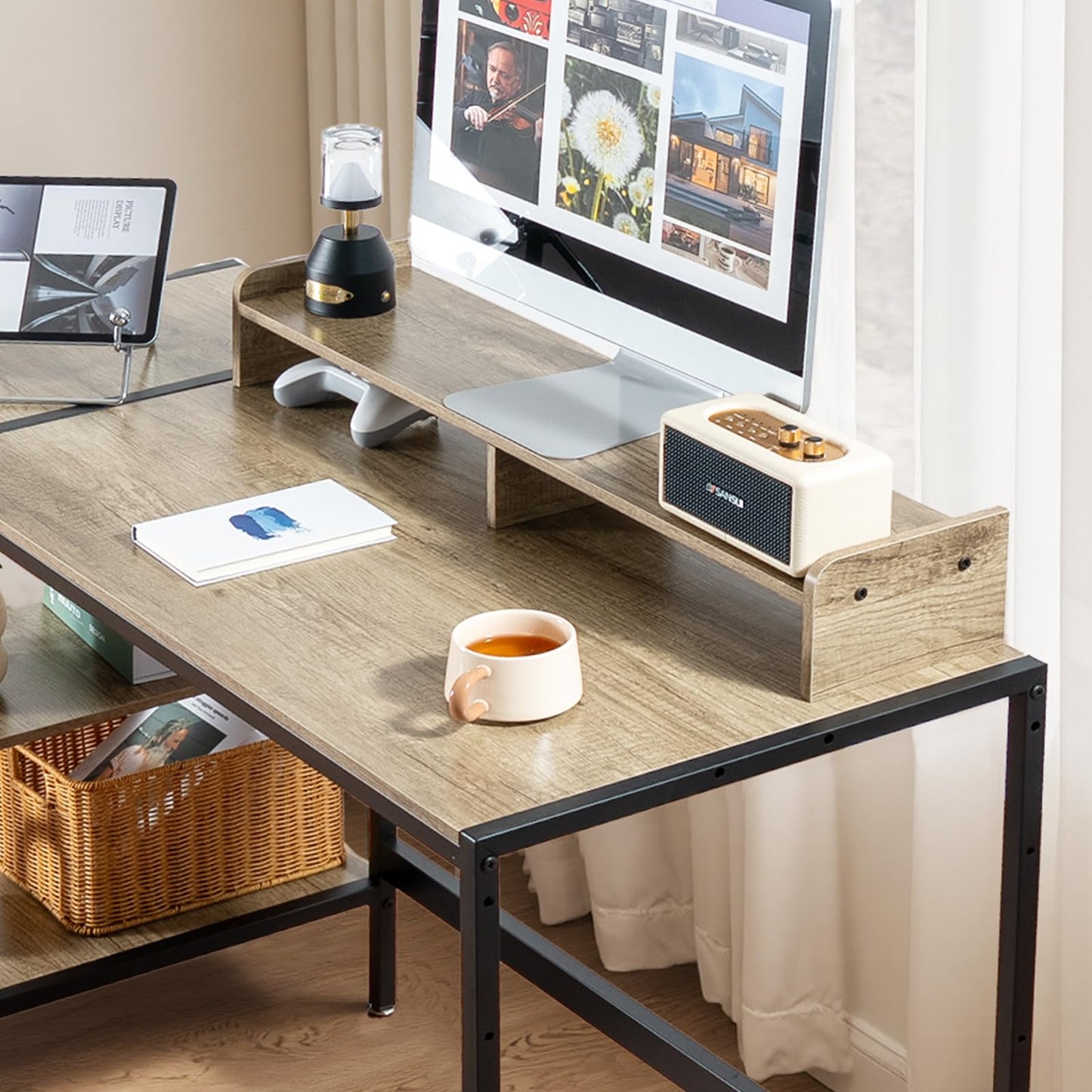 MINOSYS 47-inch Computer Desk with Storage Shelf - Gray Ideal Gaming Desk for Bedrooms, Small Spaces, and Home Offices Modern Writing Desk for PCs.