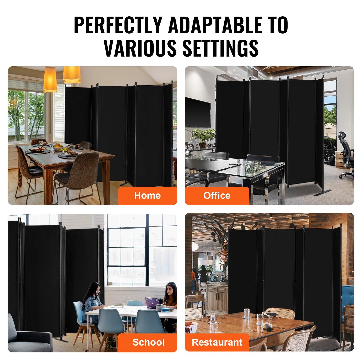 VEVOR Room Divider, 6 Panel Room Divider, Folding Privacy Screen and Portable Partition Divider for Room Separation, Freestanding Room Partitions for Office, Bedroom, Study, Black