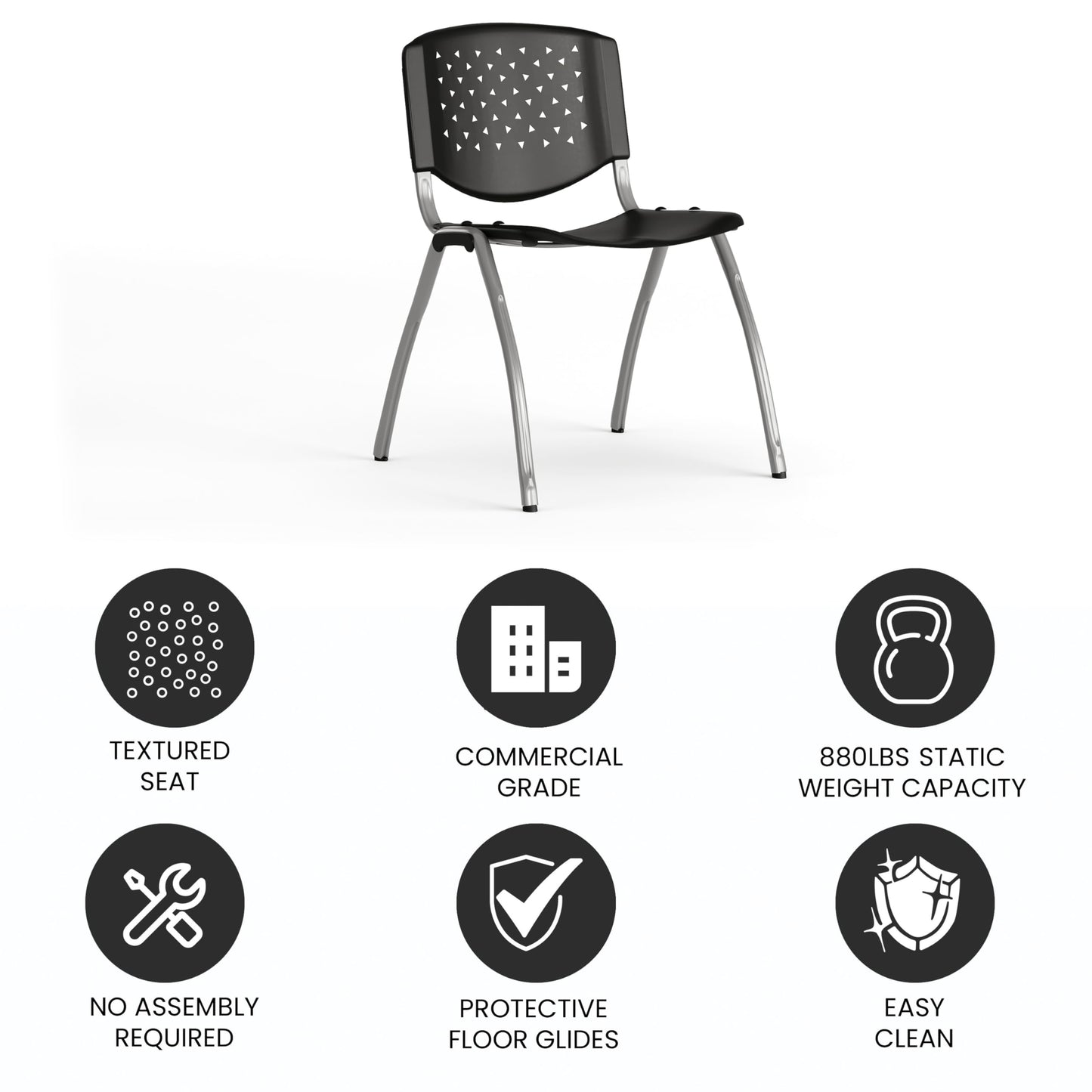Flash Furniture HERCULES Series 880 lb. Capacity Black Plastic Stack Chair with Titanium Gray Powder Coated Frame
