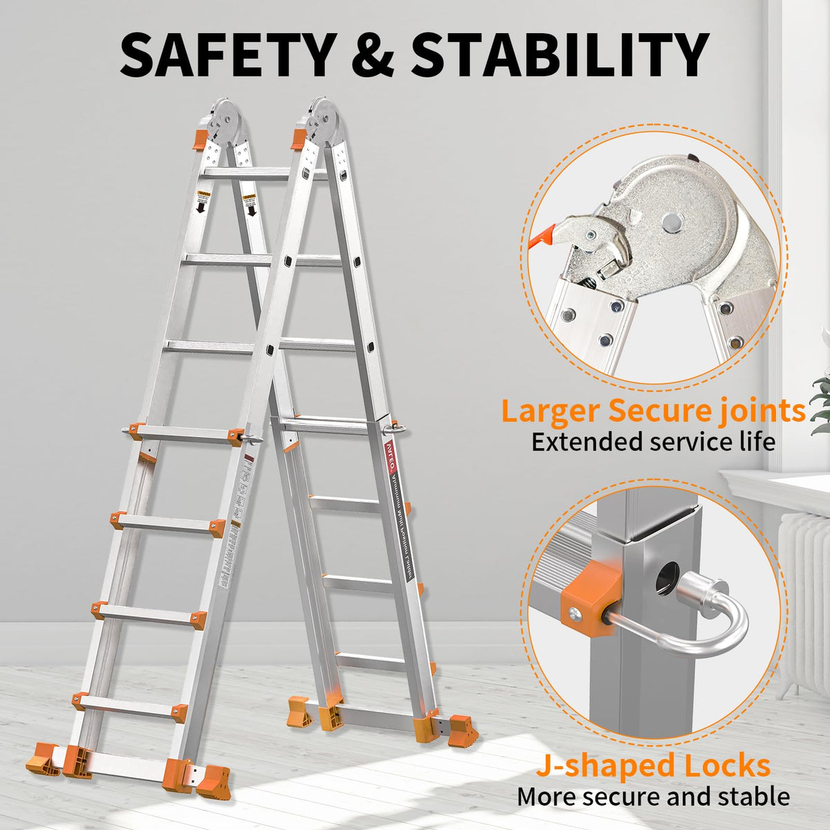Valeo Ladder 11FT, Multi Position 3 Step Ladder Extension, Anti-Slip A Frame Folding Ladder with Removable Tool Tray, 330lbs Adjustable Telescopic Aluminum Ladders for Stairs Home Indoor Outdoor Roof