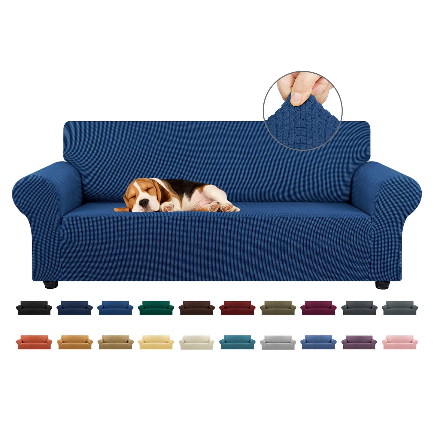 KEKUOU Stretch Sofa Cover Slipcover ，Couch Covers for 3 Cushion Couch Sofa pet Friendly (78"-94") Furniture Protector Sofa with Elastic Bottom for Kids,Dog, Jacquard Small Checked(Large,Classic Blue)