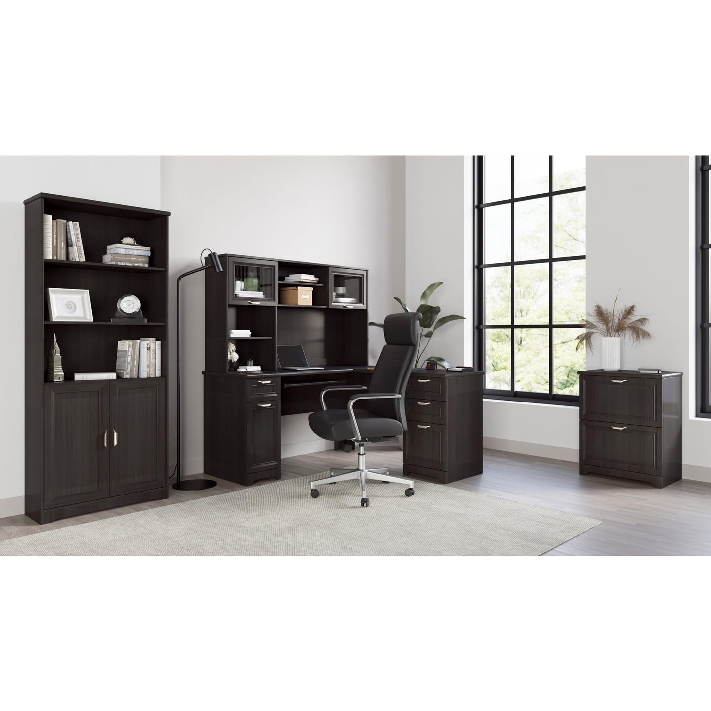Realspace® Magellan 72" H 5-Shelf Contemporary Bookcase with Doors, Espresso/Dark Finish