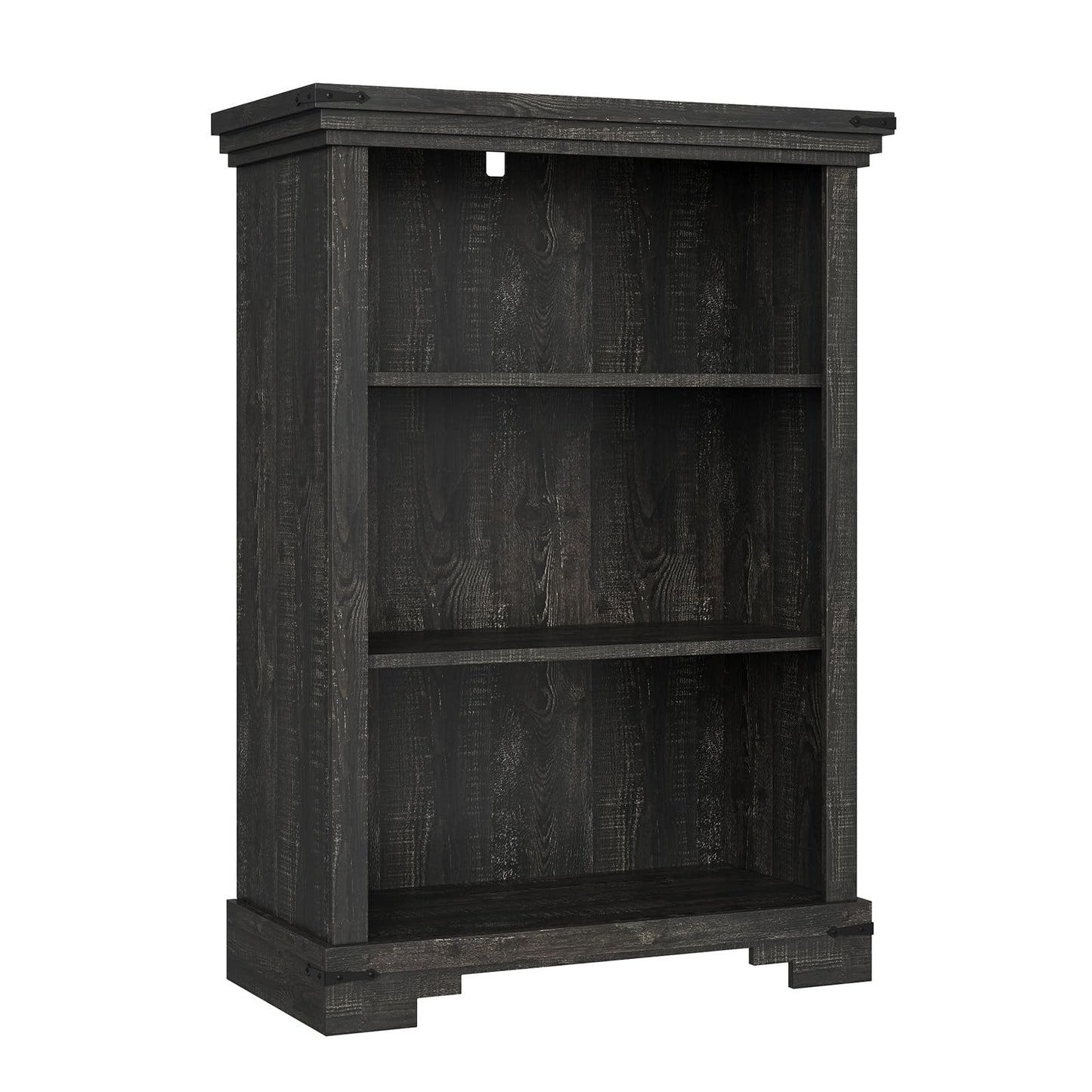 HOTLUU 3-Tier Farmhouse Bookshelf, Book Shelf with Open Storage & One Adjustable Shelf, 9.8" D x 26" W x 38" H, Wooden Bookshelf for Study Room, Living Room, Kitchen, Bedroom (Black)