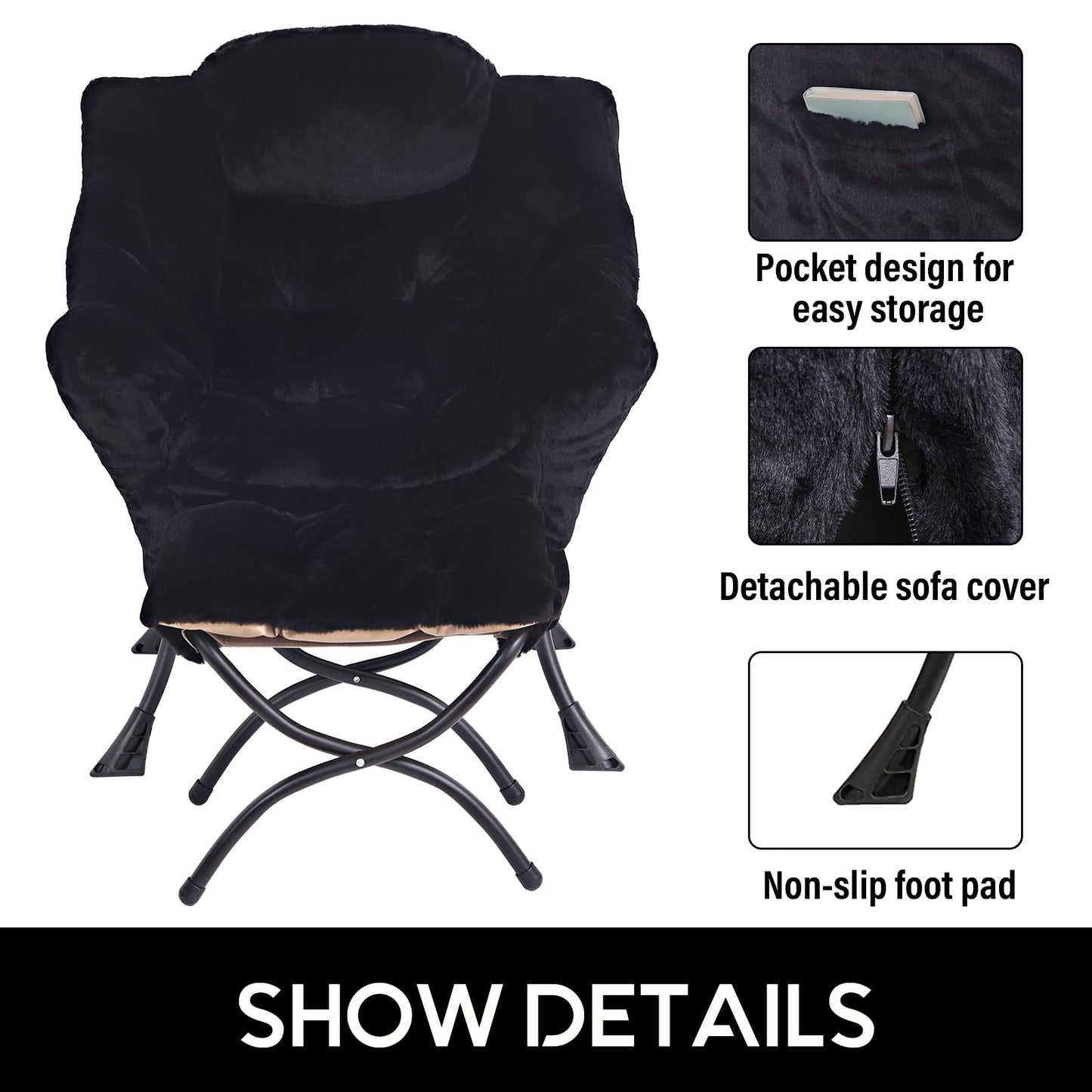LITA Modern Accent Leisure Upholstered Sofa Chair, Lounge Reading Chair with Armrests and a Side Pocket for Living Room, Bedroom & Small Space, Plush Black