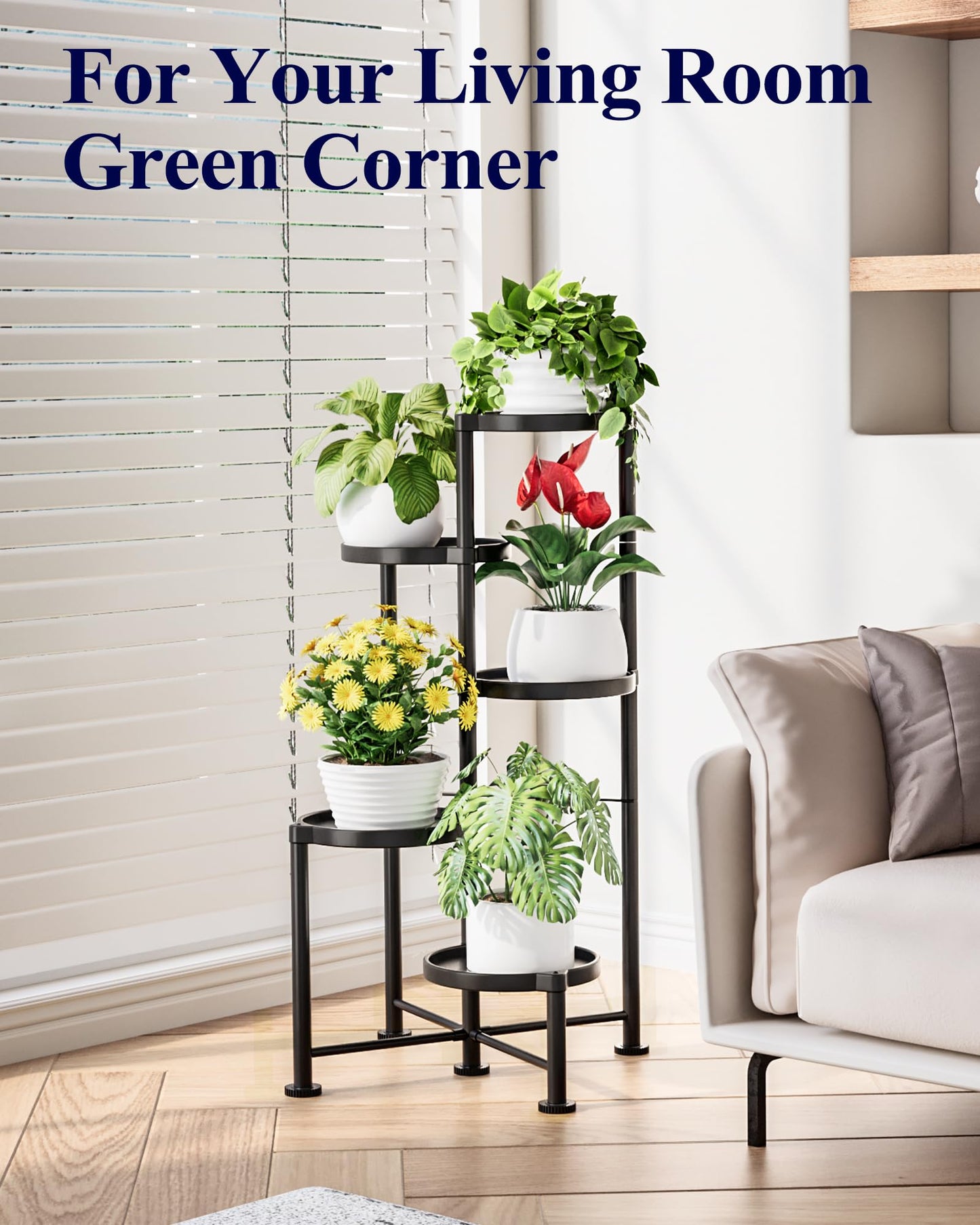 Kitsure Plant Stand Indoor & Outdoor - 5-Tier Plant Shelf with Deep Trays & Leveling Feet, Easy Assembly, Space-Saving Tiered Plant Stand for Bedroom, Living Room, Porch, Black