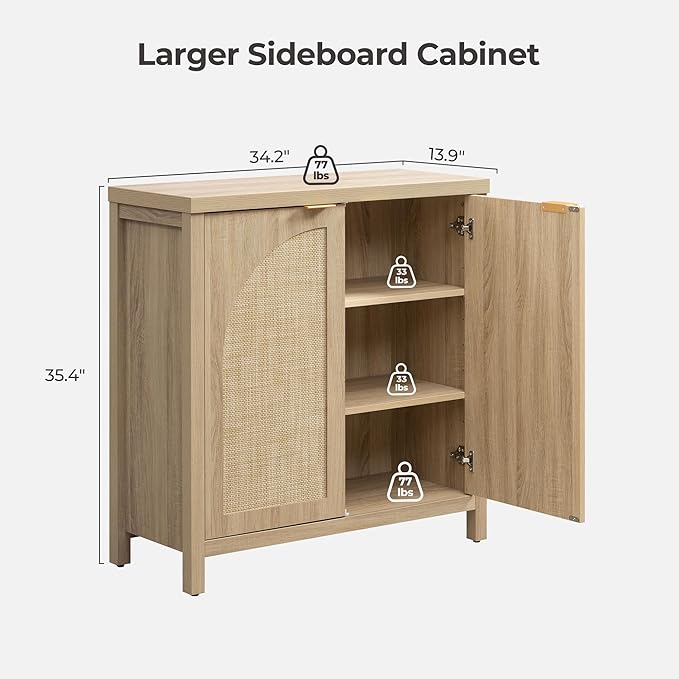 SICOTAS 102"W Rattan Sideboard Buffet Cabinet Set of 3, Mid Century Modern