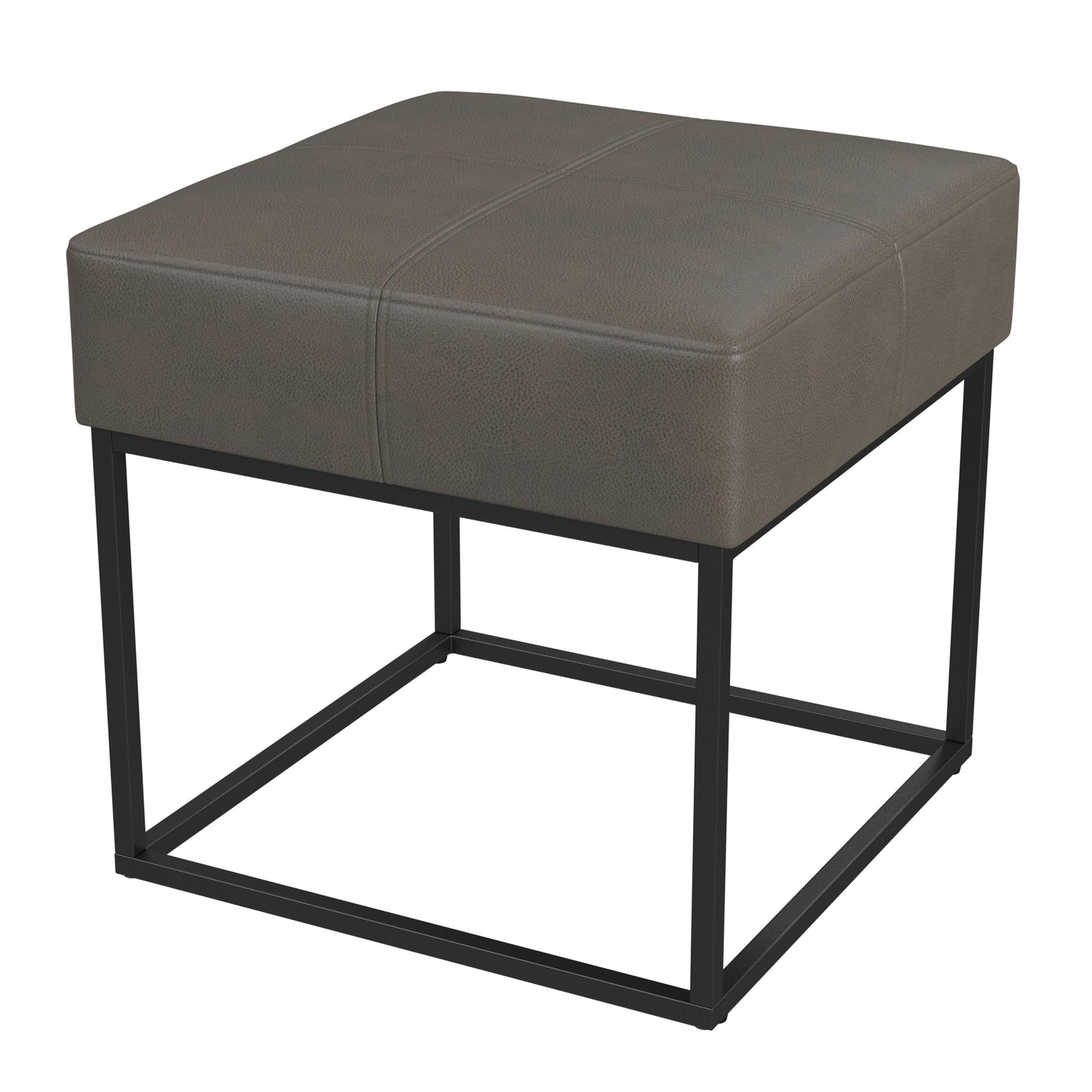 Homepop Decorative Small Square Black Metal Ottoman | Ottoman Stool for Living Room & Bedroom | Decorative Home Furniture (Pewter Gray Faux Leather)