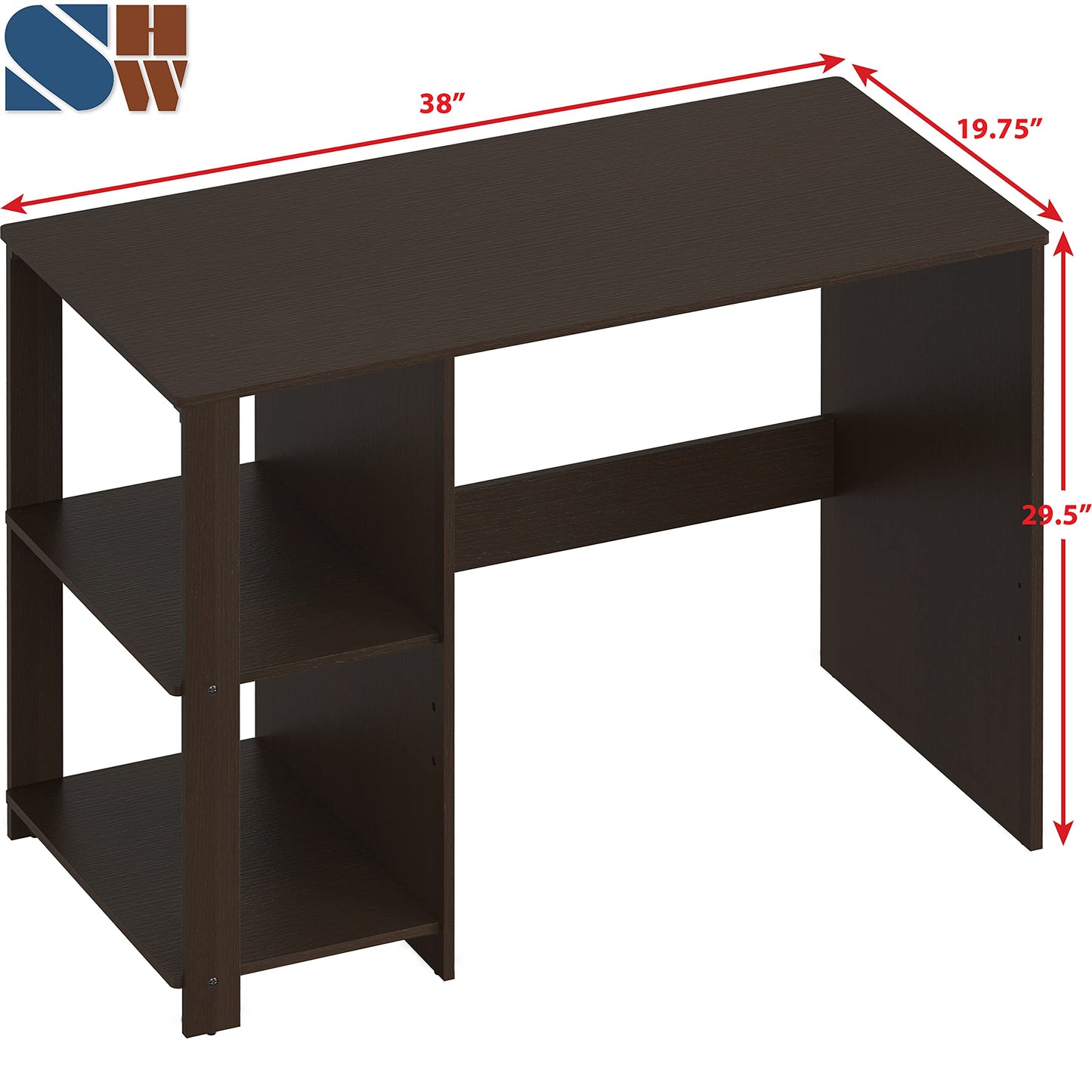 SHW 38-Inch Home Office Computer Desk with Shelves, Espresso