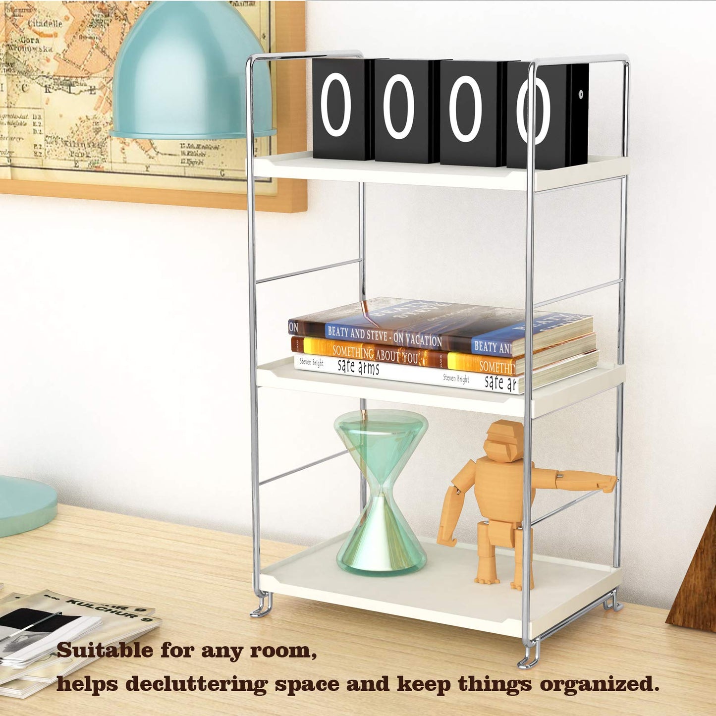 3-Tier Bathroom Countertop Organizer -Makeup Organizer -Corner Storage Shelf- Kitchen Spice Rack Standing Shelf-Great for Vanity, Bathroom, Bedroom, Kitchen (Silver & White)