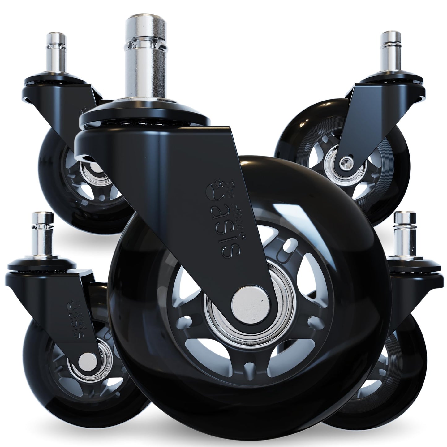The Office Oasis Original Rollerblade Office Chair Wheels (As Seen On PBS) - Smooth & Quiet Casters - Safe for Hardwood Floors & Carpet - Easy Installation with Universal Fit - Set of 5 - Black