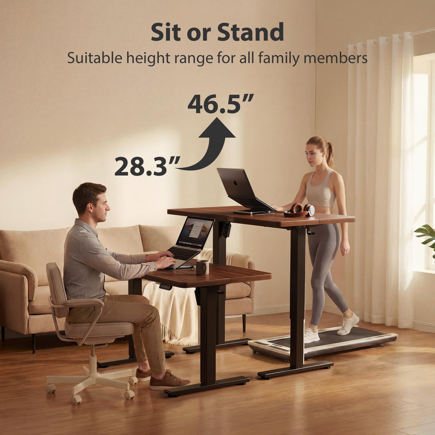 Cubiker Standing Desk, 63x28 Inches Sit Stand Home Office Desk, Electric Stand up Desk, Adjustable Desk with Splice Board, Black Frame/Black Walnut Top