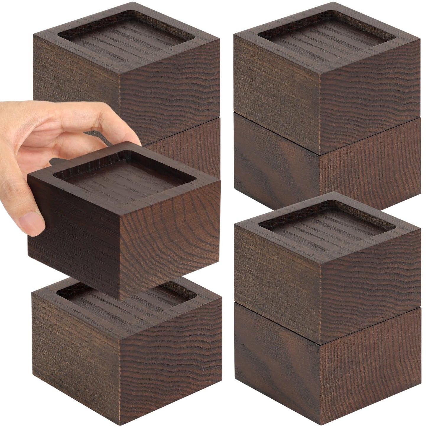 FASONLA Bed Risers (Set of 8) Furniture Risers Lifts Height 2", Oak Solid Wooden Risers for Bed, Furniture, Table, Sofa, Chair Risers with Non-Slip Recessed Hole (8pcs-2" Hight-Walnut Color)