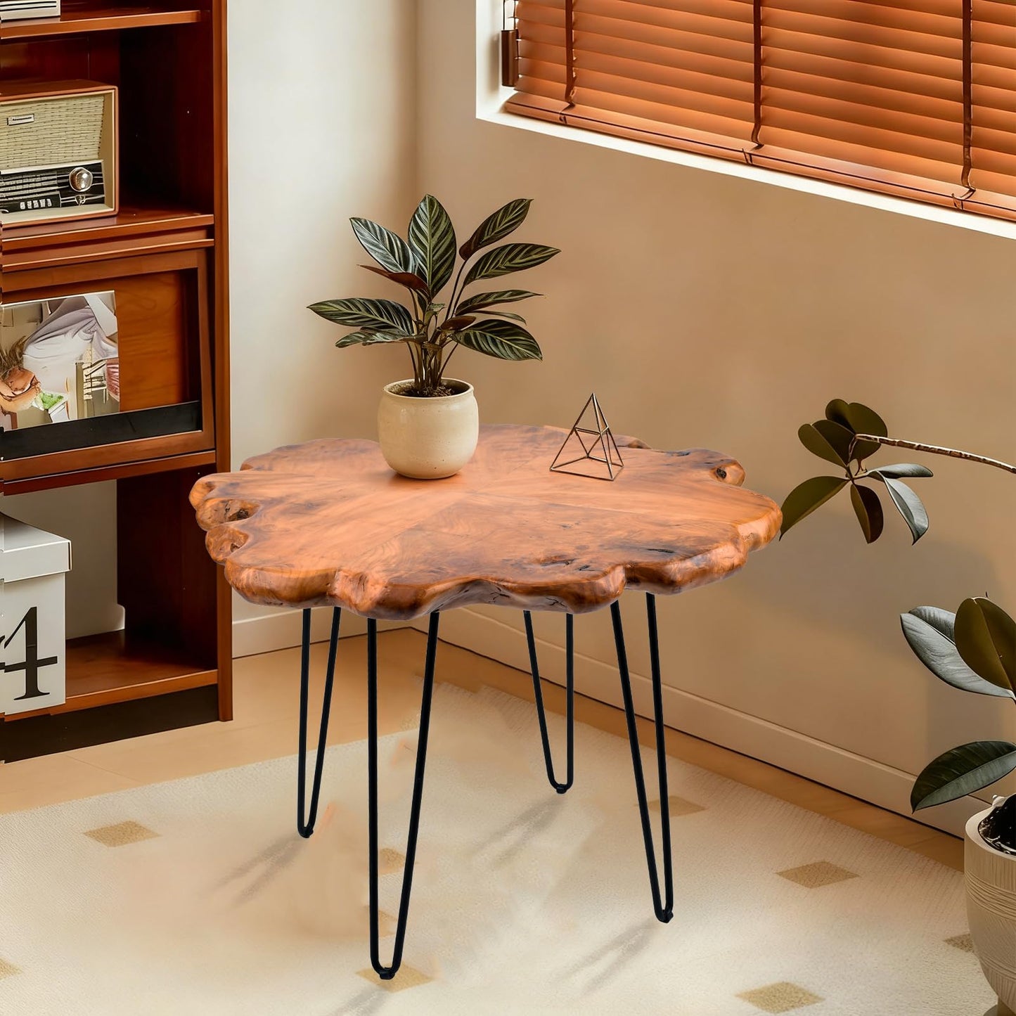 GJRIEFD 27.5 Inch Live Edge Side Table, Wood Small End Table with Waterproof, Rustic Accent Table Unique for Living Room, Bedroom, Home, Freeform