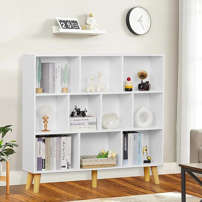 YAHARBO 10 Cube White Bookshelf, 3 Tier Book Shelf
