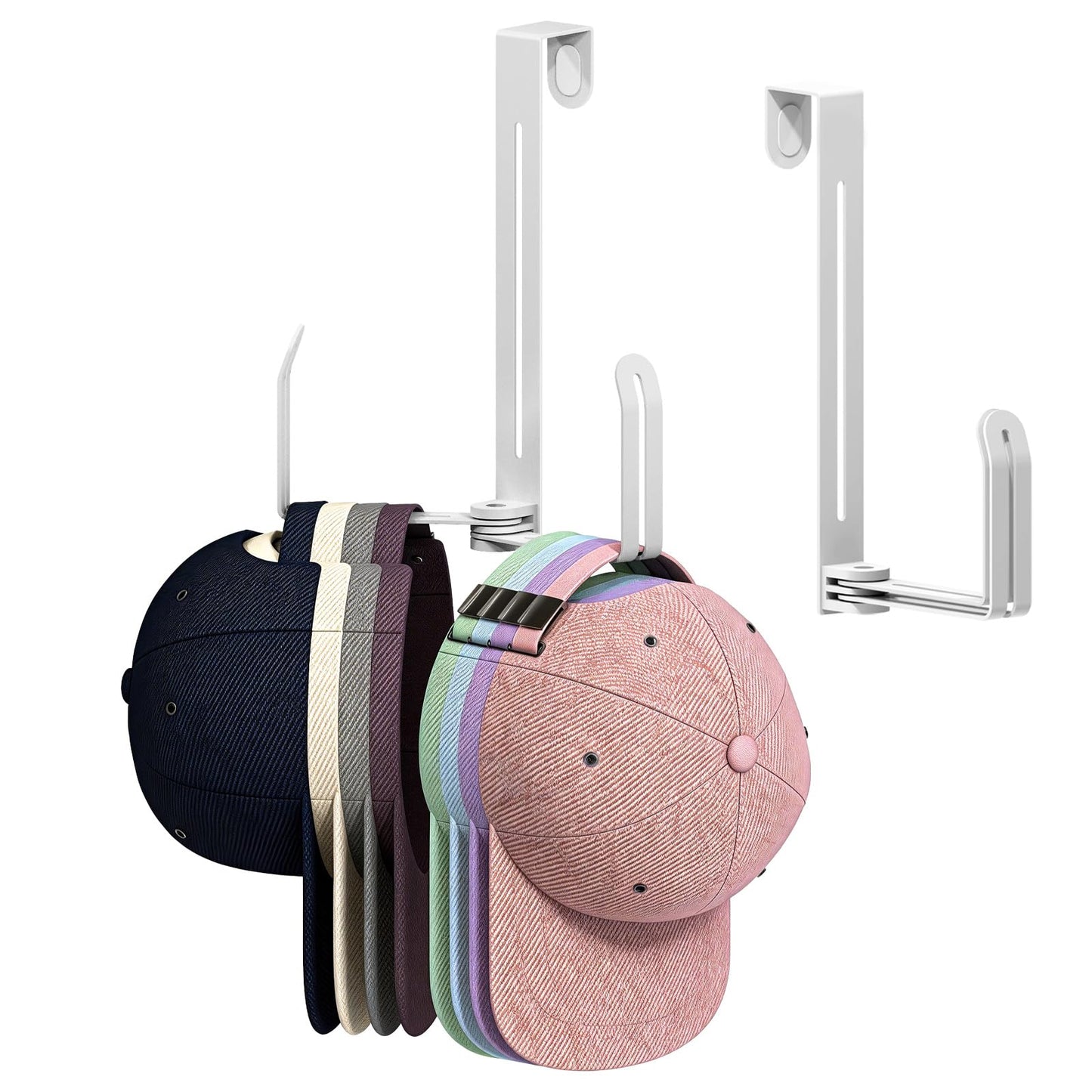 RHAXION Over The Door Hat Organizer - Premium 2-in-1 Expandable Hat Hanger with Rotating Hooks for Baseball Caps - Heavy Duty Hat Rack for Closet Bedroom Travel, Space Saving, No Drilling - White