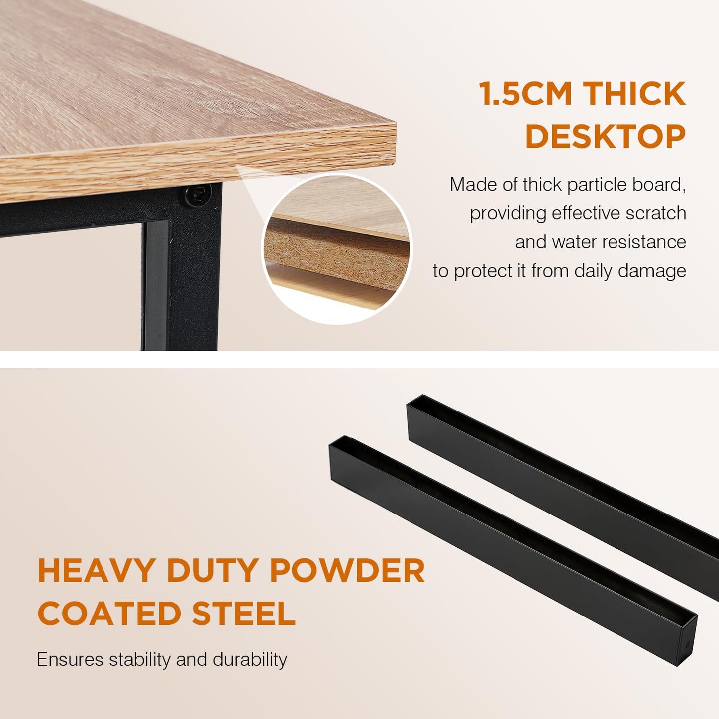 PayLessHere | 32 Inch Computer Desk | Nature | Office Desk with Metal Frame, Adjustable Feet | Water-Resistant, Scratchproof Surface | Sturdy Writing Table for Home Office or Study | Pack of 1