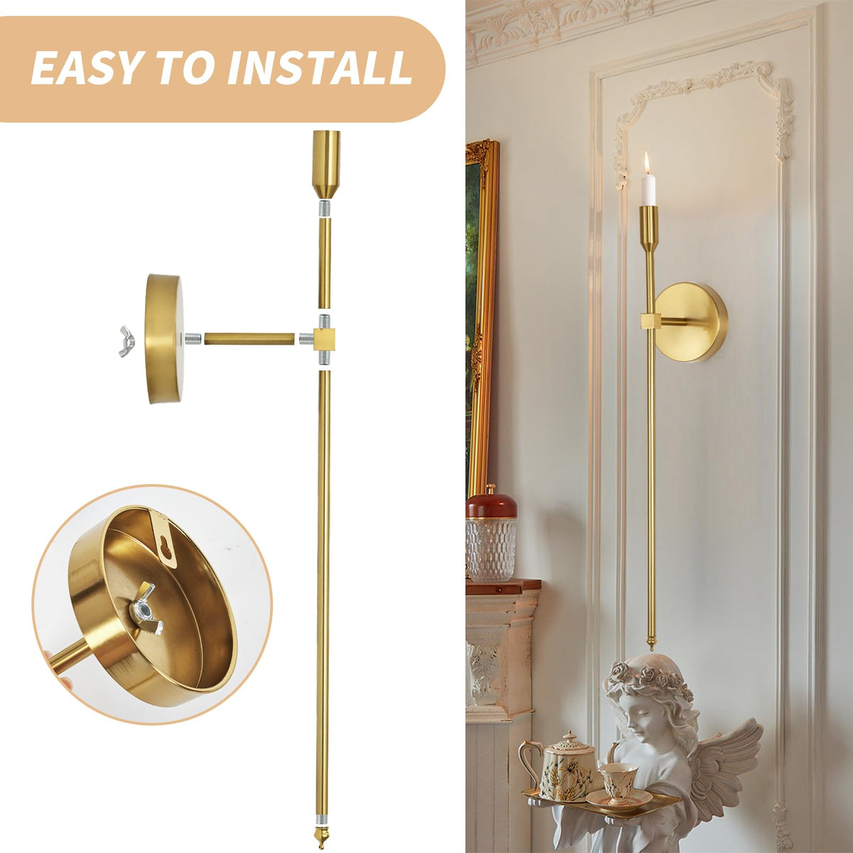 Gold Candle Sconces Long Wall Candle Holder, Set of 2 Large Wall Candle Sconce Modern Chic Home Decor for Bedroom, Dining Room, Living Room 23"