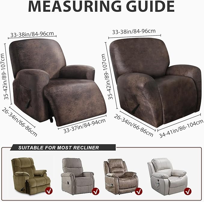 ANARACHON Leather Look Oversize Recliner Chair Covers, Thick 4 Pieces Recliner