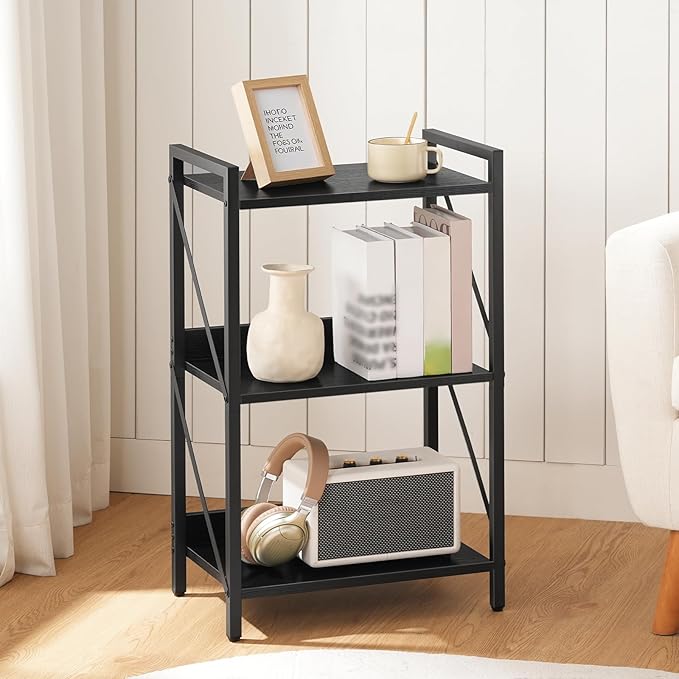 HOOBRO Bookshelf, 3-Tier Industrial Bookcase, Book Shelf Storage Organizer