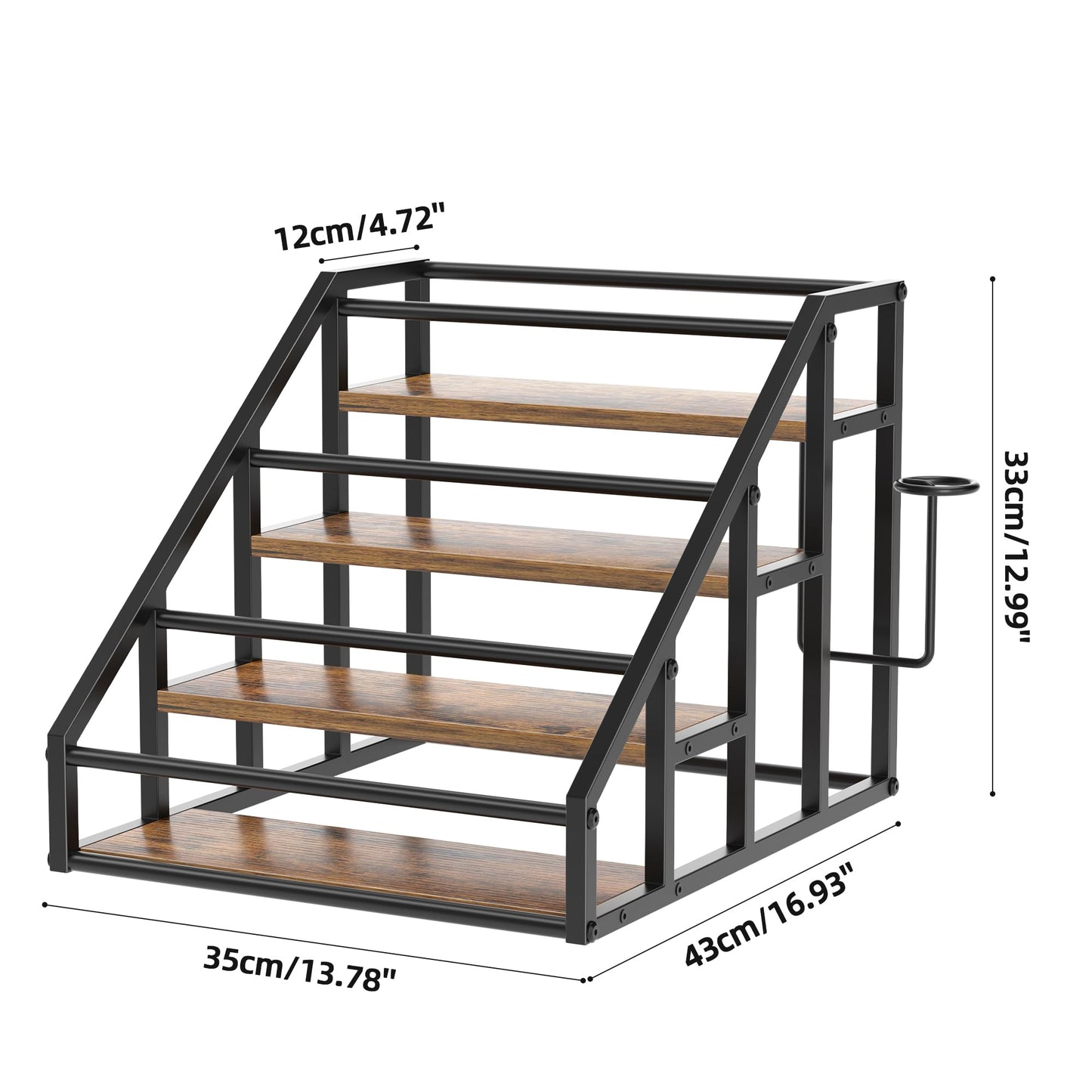 Coffee Syrup Rack Organizer, 4 Tier Countertop Storage Shelves, Kitchen Storage, 16 Syrup Bottle Stand Holder for Wine, Liquor, Kitchen Coffee Station Organizer Rack, 13.8"x16.9"x13.0", Rustic Brown