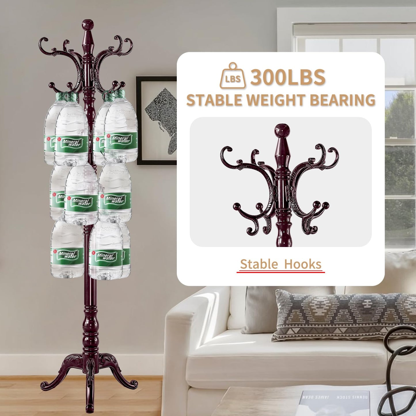 ZOZOE Wooden Classic Coat Rack Stand, Solid Wood Coat Rack Freestanding with 14 Hooks, Vintage Coat Racks with Sturdy Triangle Base, Natural Birch Wood Coat Clothes Tree Stand for Entryway Hallway