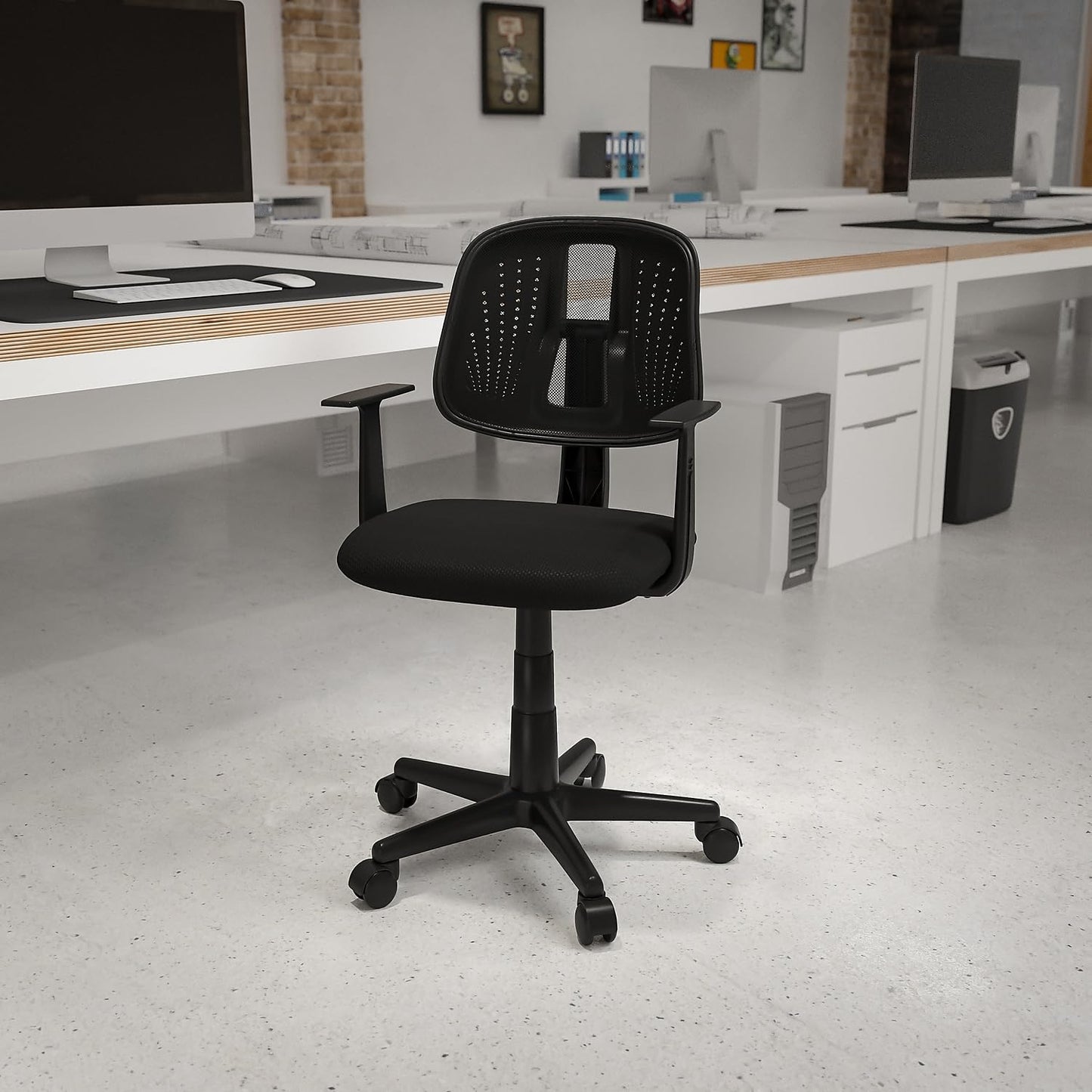 Flash Furniture Flash Fundamentals Mid-Back Black Mesh Swivel Task Office Chair with Pivot Back and Arms