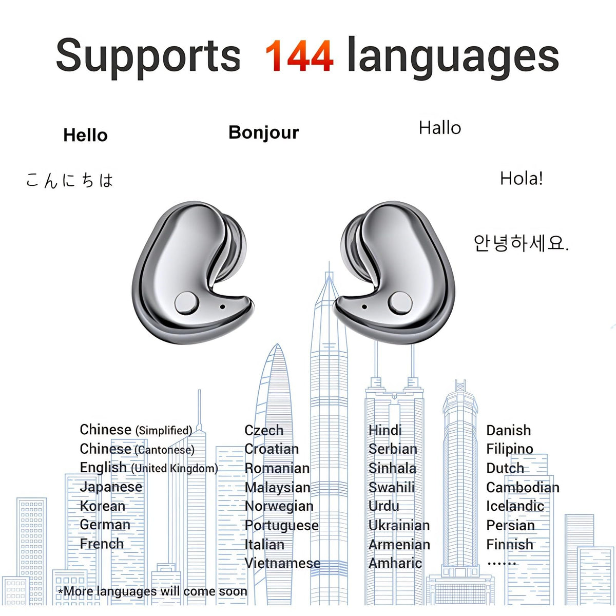 Language Translator Earbuds Two Way Translation, Real Time Translator Headset with 144 Languages, Bluetooth Online Translator Earbuds for Travel Business Learning, Touch