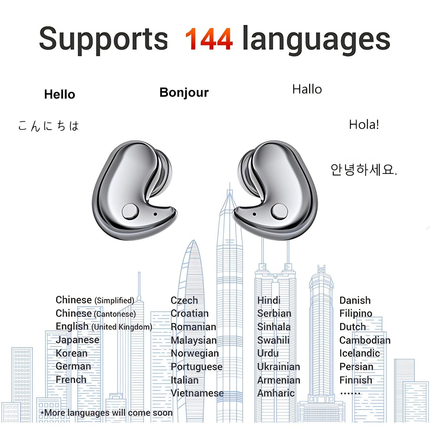 Language Translation Earbuds - Translation Earbuds, 144 Languages & Accents Two Way Translator Pods Real Time for Traveling Business, Enhance Your Global Communication Experience