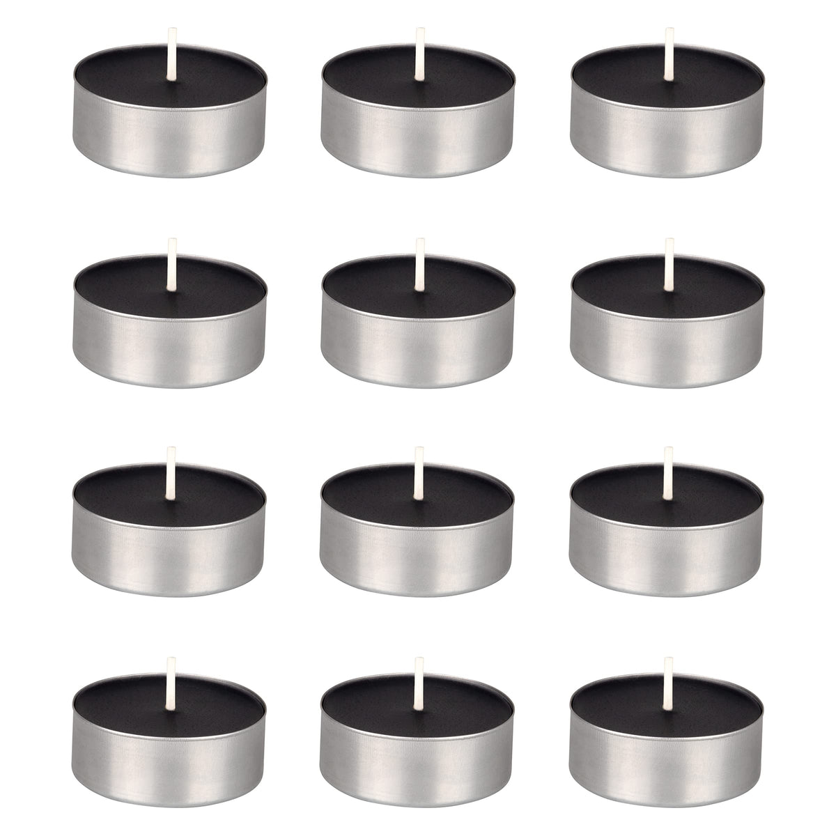 Mega Candles 12 pcs Unscented Oversize Black Tea Lights Candles, Pressed Wax Candle 12 Hour Burn Time, Home Décor, Wedding Receptions, Occasions, Events, Meditations, Tranquility, Spa