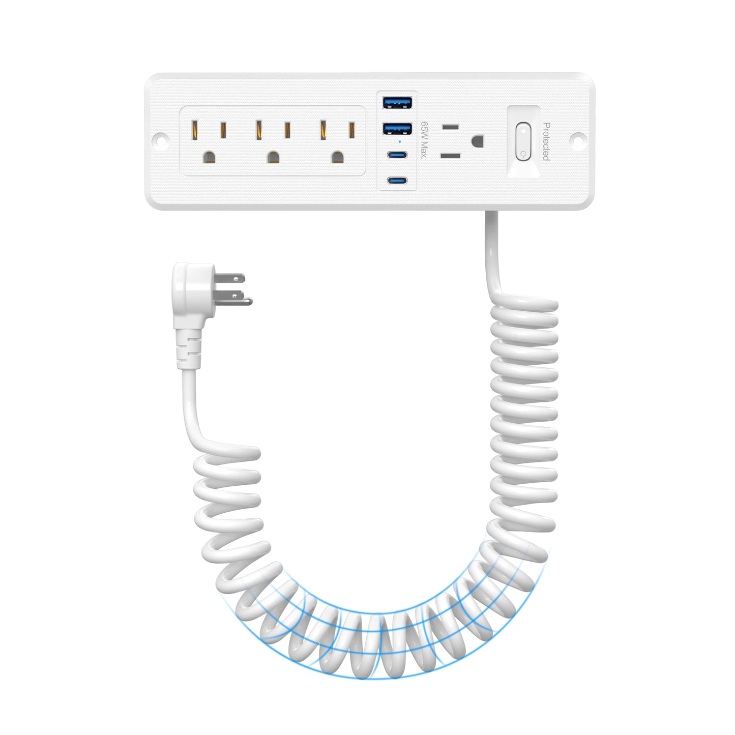 Furniture Drawer Outlet Kit, 65W USB C Recessed Power Strip with 4 Outlets & 4 USB Ports,Hidden Charging Station for Home Office 6 FT White Cord