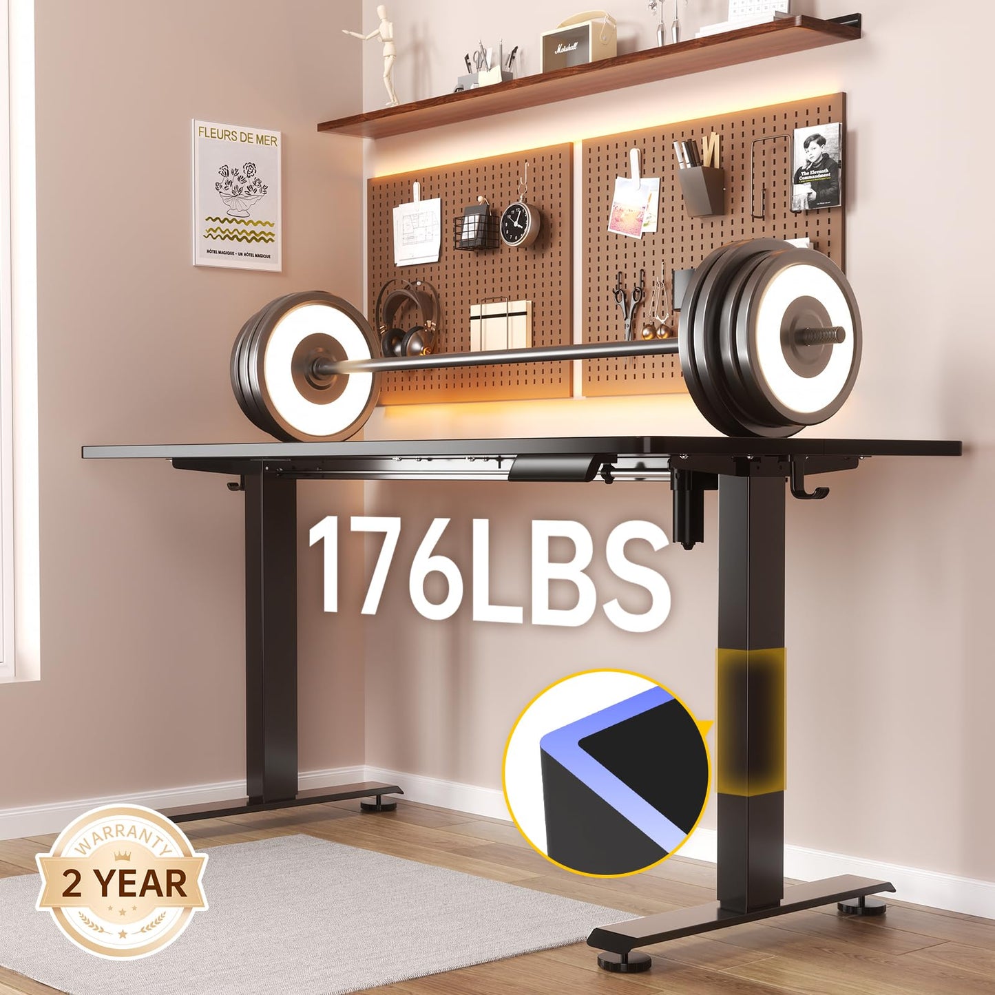 Veken 63x27.6 Inch Large Electric Standing Desk, Heights Adjustable,Sit to Stand Up, Work Home Office Computer Table for Walking Pad, Wooden Desktop Desks, Black