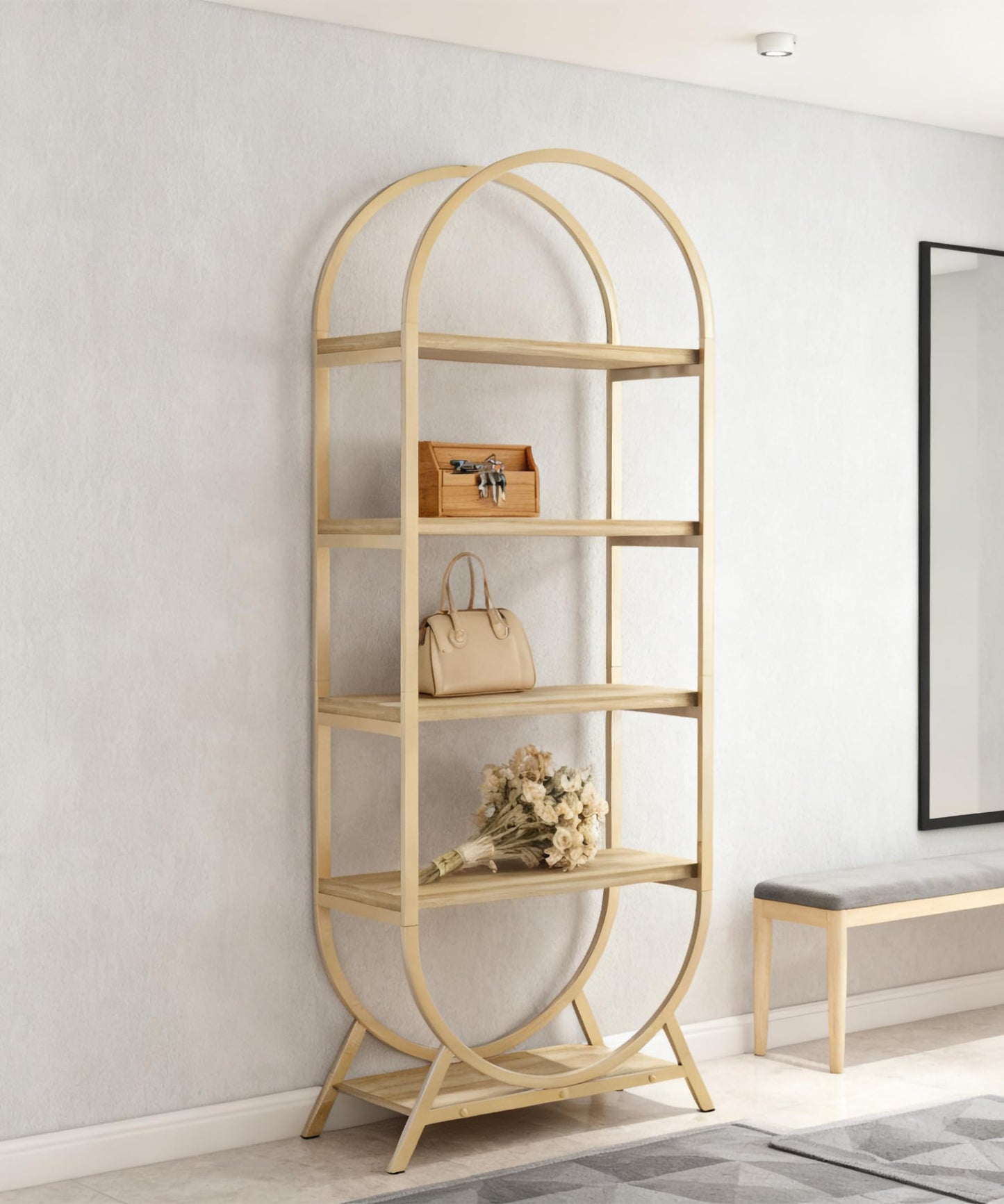 BIASUNS Arched Bookshelf,5-Tier Tall Wide Open Bookshelf,Modern Brown Storage Bookshelves, Freestanding Display Rack Shelving Unit for Office, Bedroom, Living Room, Easy Assembly, Brown