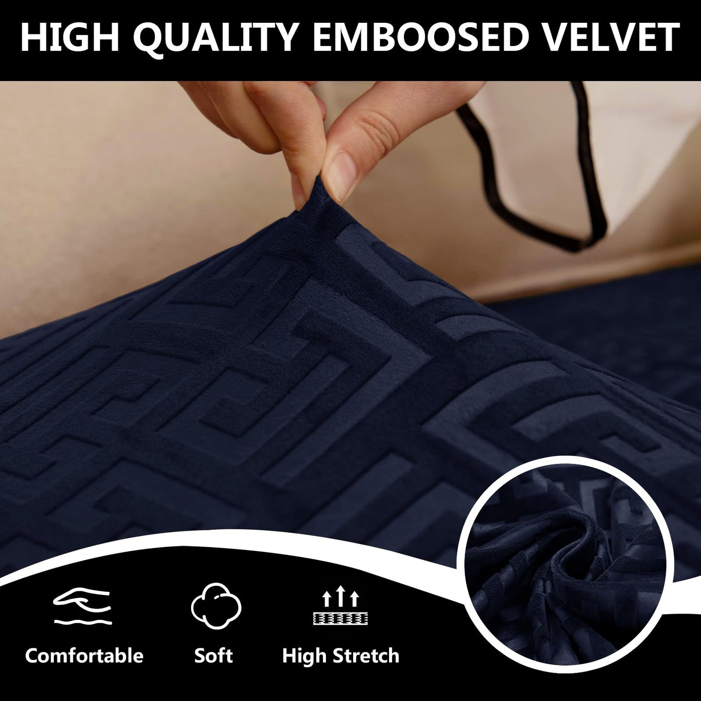UNBBRRL 10 Pieces Stretch Sofa Cushion Covers for U-Shaped Modular Sectional Couch with 4 Seats+4 Backs+2 Arms, Upholstered Covers for Sofa Bed with Deep Double Chaise (Dark Blue,10 Pieces Set)