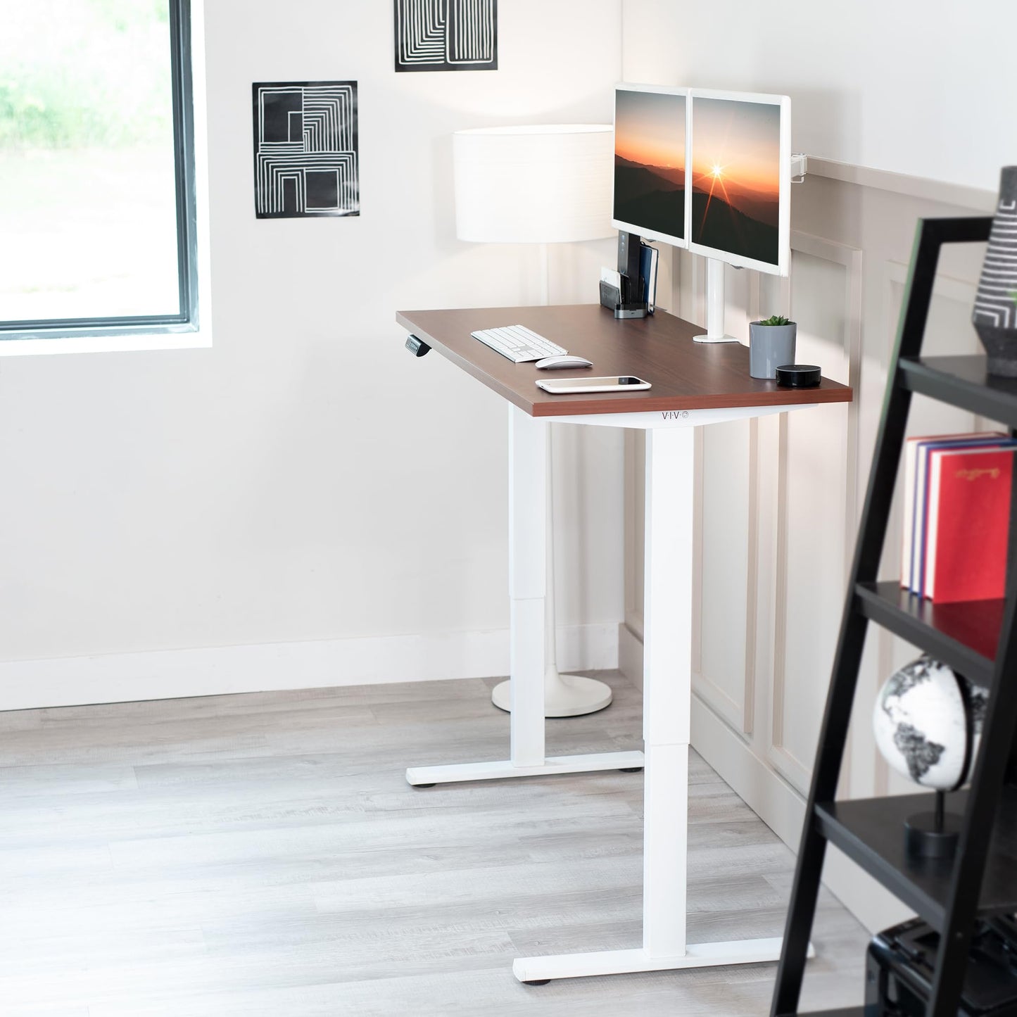 VIVO 55 x 24 inch Universal Solid One-Piece Square Corner Table Top for Standard and Sit to Stand Height Adjustable Home and Office Desk Frames, Dark Walnut, DESK-TOP55D-S