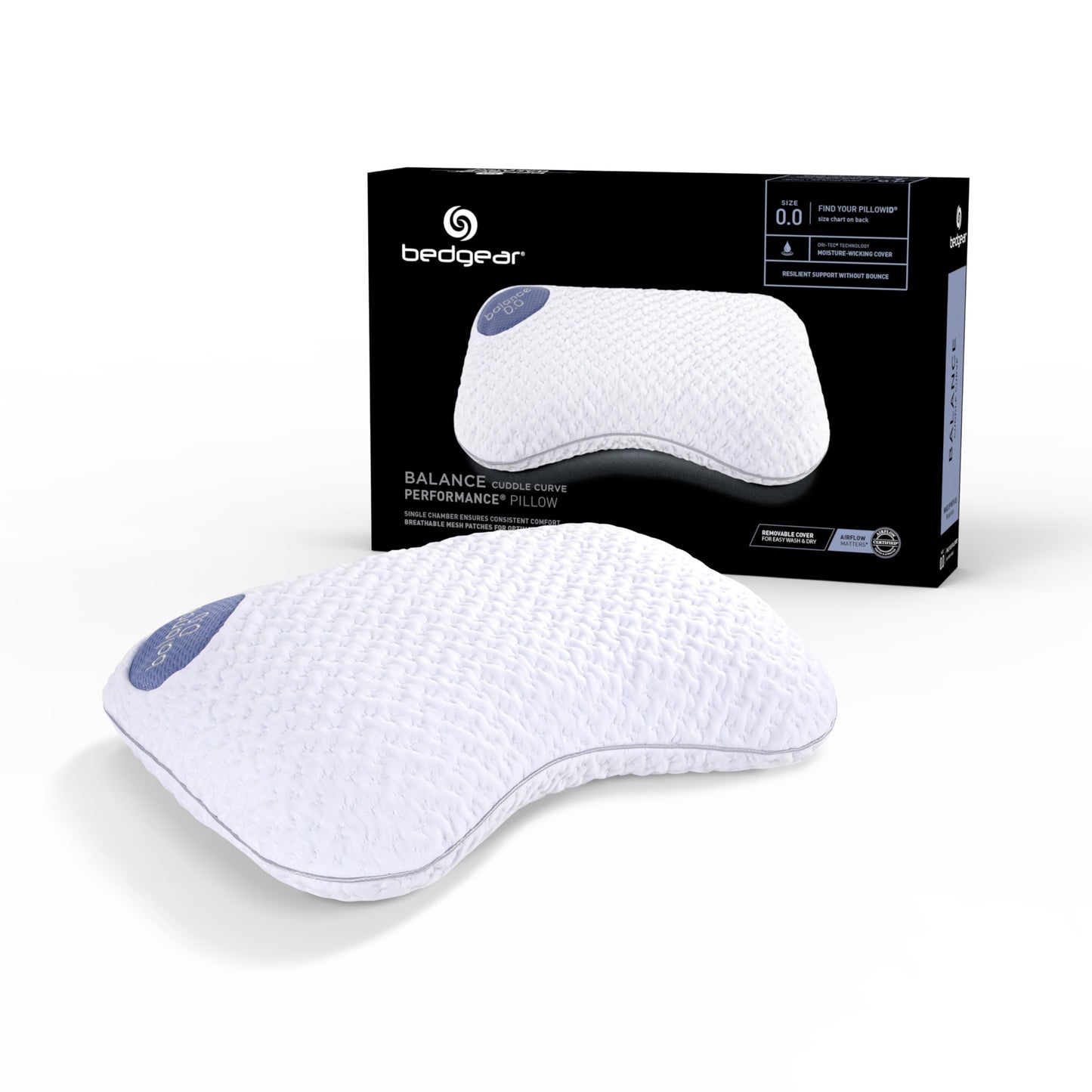 Bedgear Balance Cuddle Curve Performance Pillow - Size 0.0 - Moisture-Wicking Pillow for Side Sleepers - Medium Firmness Bed Pillow- Hypoallergenic, Washable Removable Cover - 20" W x 26" L x 4.75" H